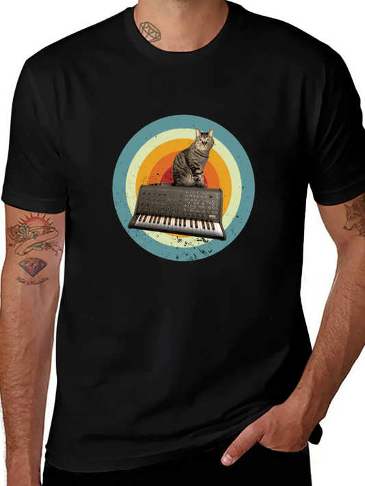 Synth Cat Keyboard Analog Drum Machine Synthesizer Stylish Everyday T-Shirt – Unisex Basic Cotton Tee