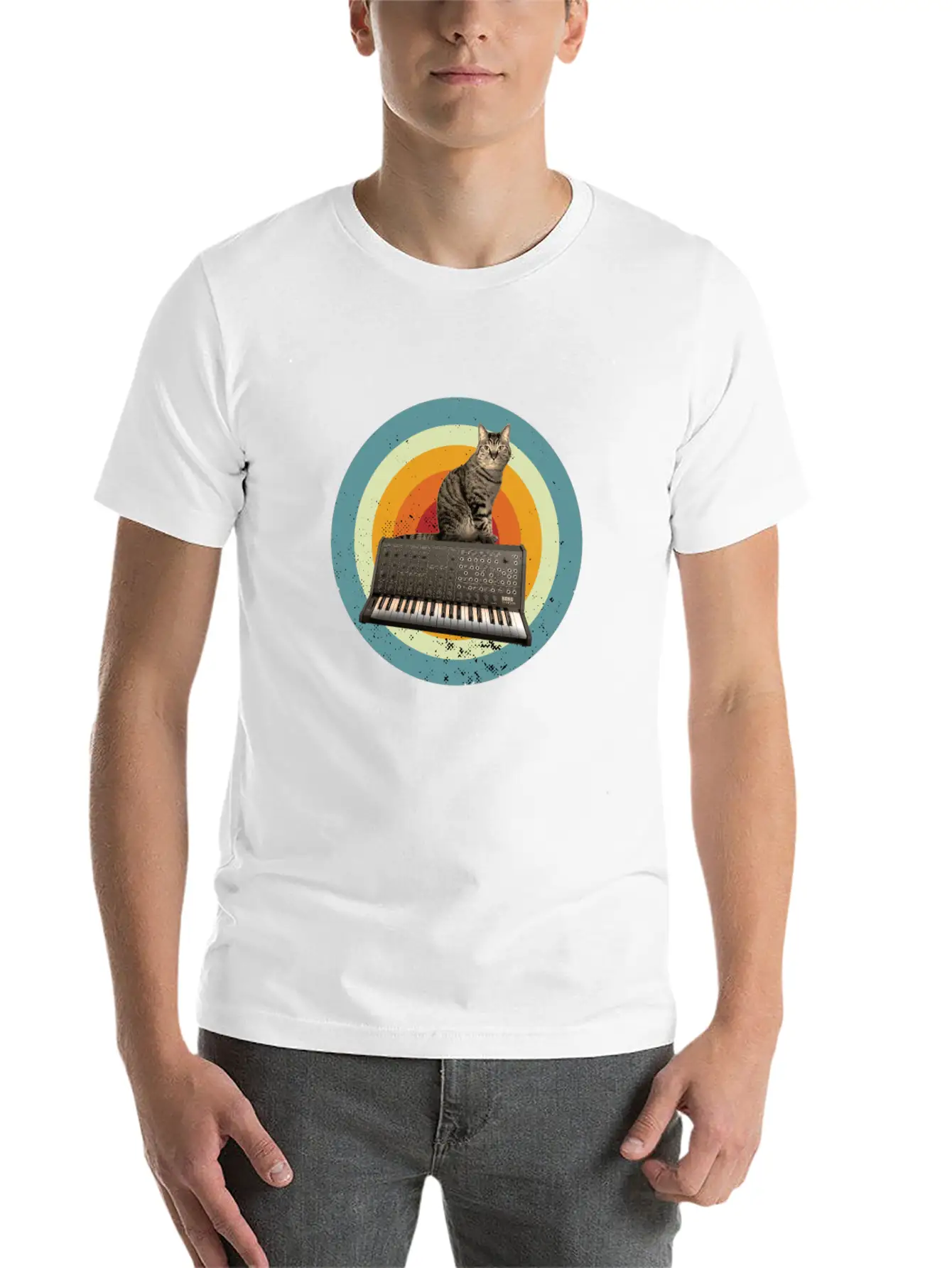 Synth Cat Keyboard Analog Drum Machine Synthesizer Stylish Everyday T-Shirt – Unisex Basic Cotton Tee