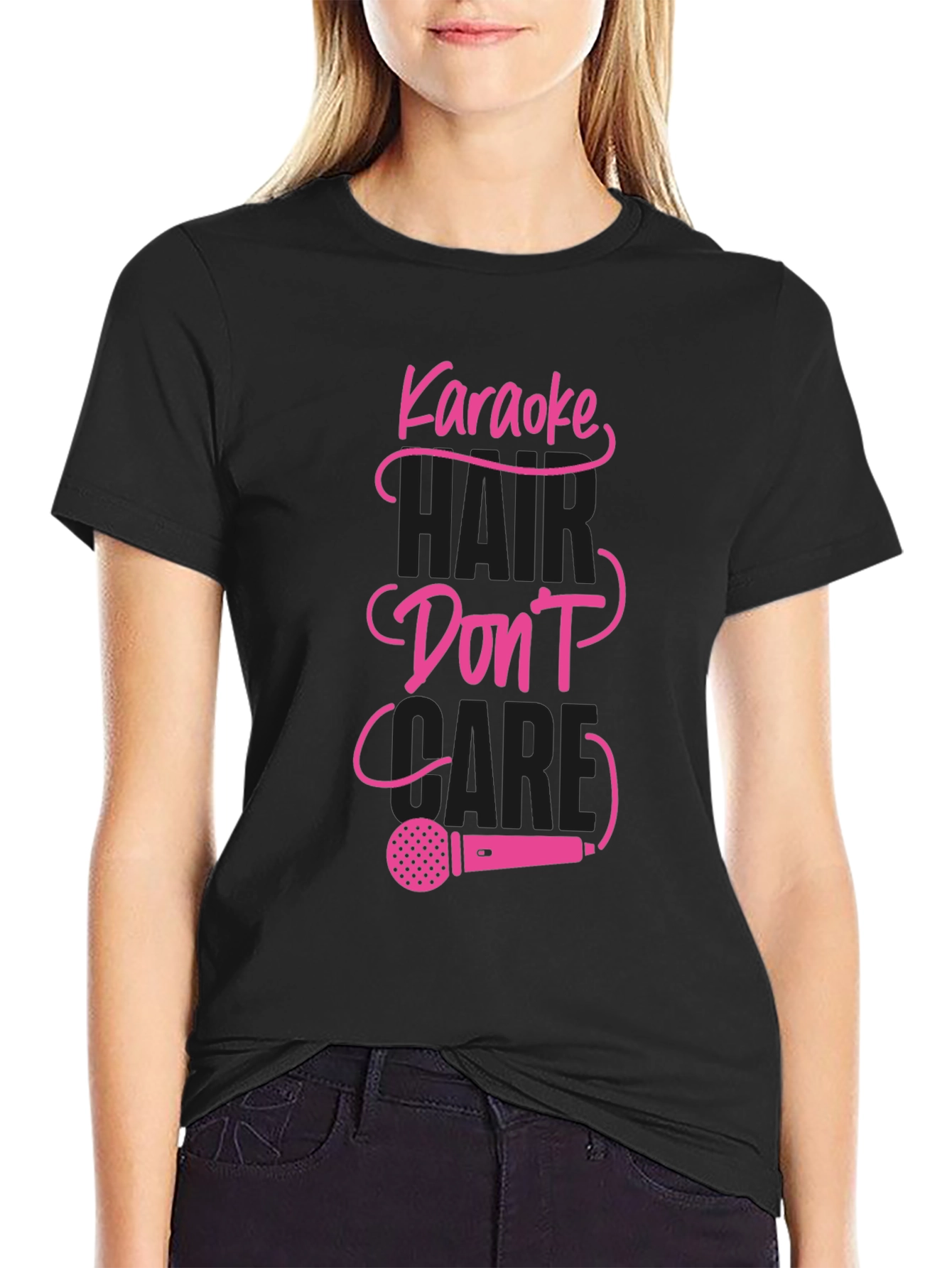 Karaoke Hair Dont Care Graphic Tee - Black