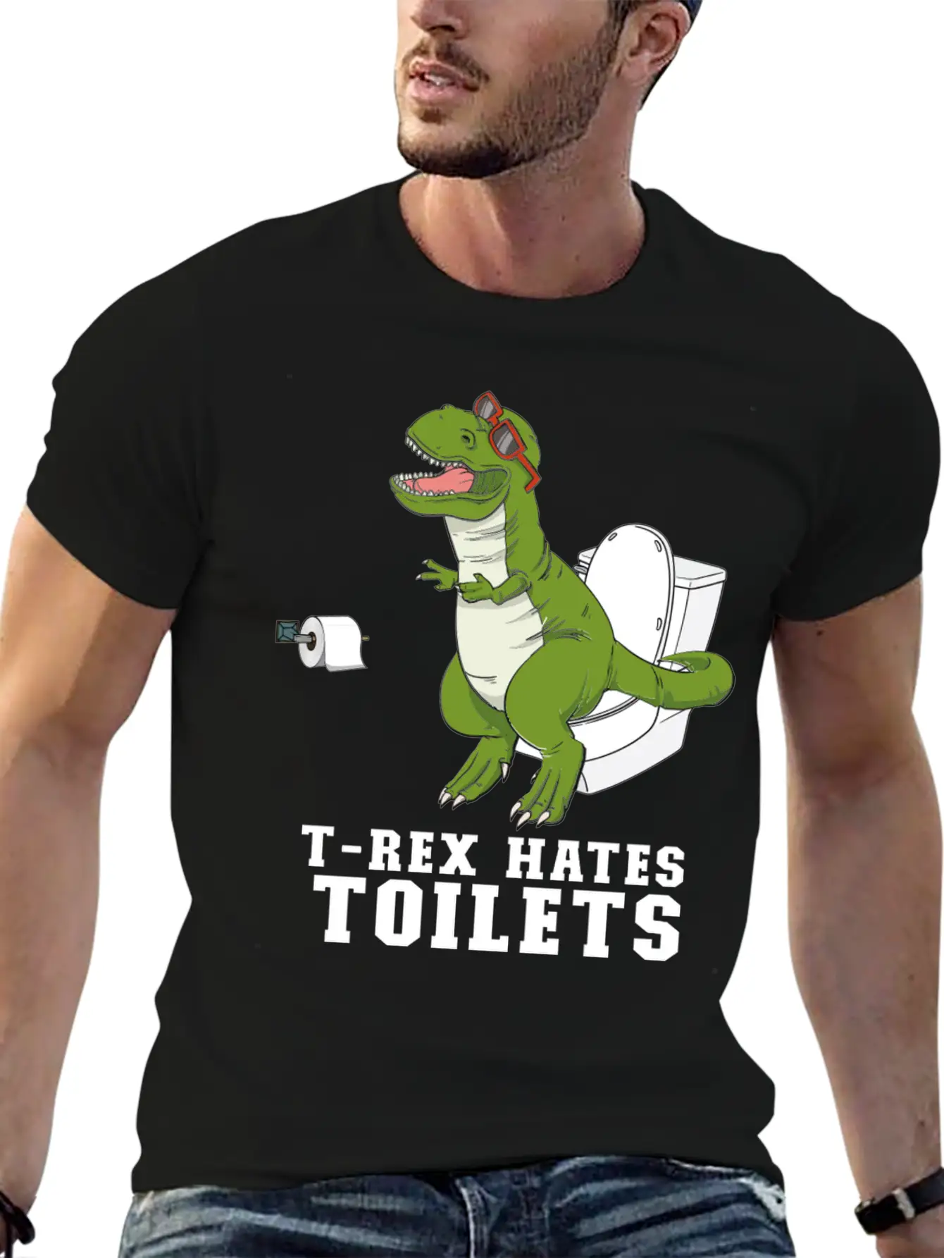 T Rex Hates Toilets - Crap Toilet Paper Bathroom Timeless Short Sleeve Tee – Comfy And Minimalist Design