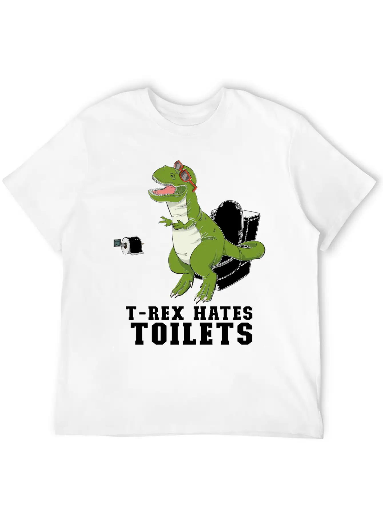 T Rex Hates Toilets - Crap Toilet Paper Bathroom Timeless Short Sleeve Tee – Comfy And Minimalist Design