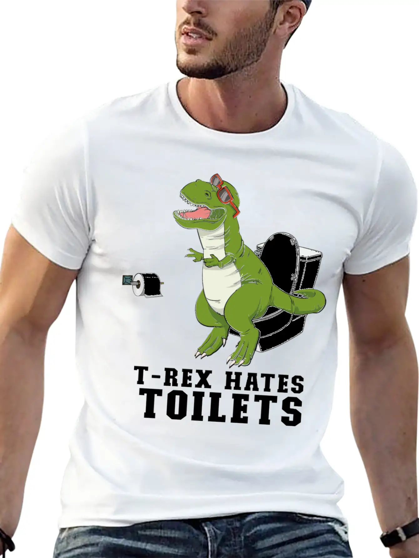 T Rex Hates Toilets - Crap Toilet Paper Bathroom Timeless Short Sleeve Tee – Comfy And Minimalist Design