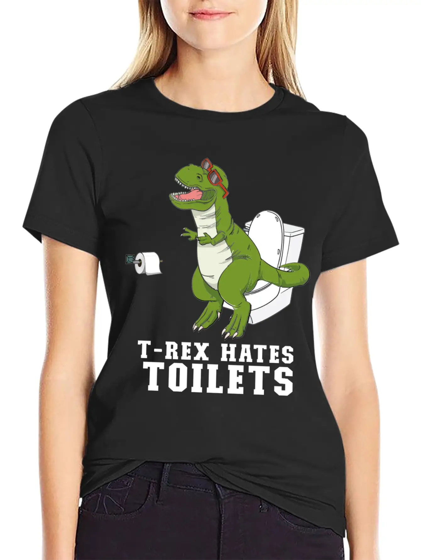 T Rex Hates Toilets - Crap Toilet Paper Bathroom Timeless Short Sleeve Tee – Comfy And Minimalist Design