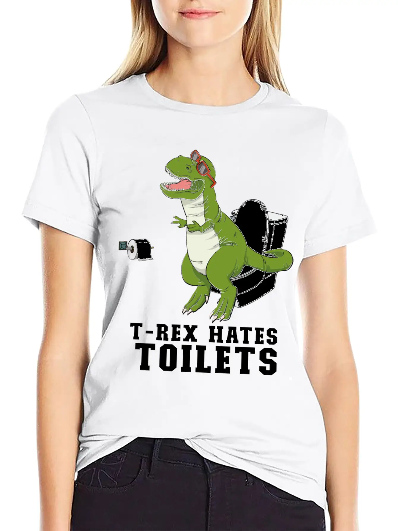 T Rex Hates Toilets - Crap Toilet Paper Bathroom Timeless Short Sleeve Tee – Comfy And Minimalist Design