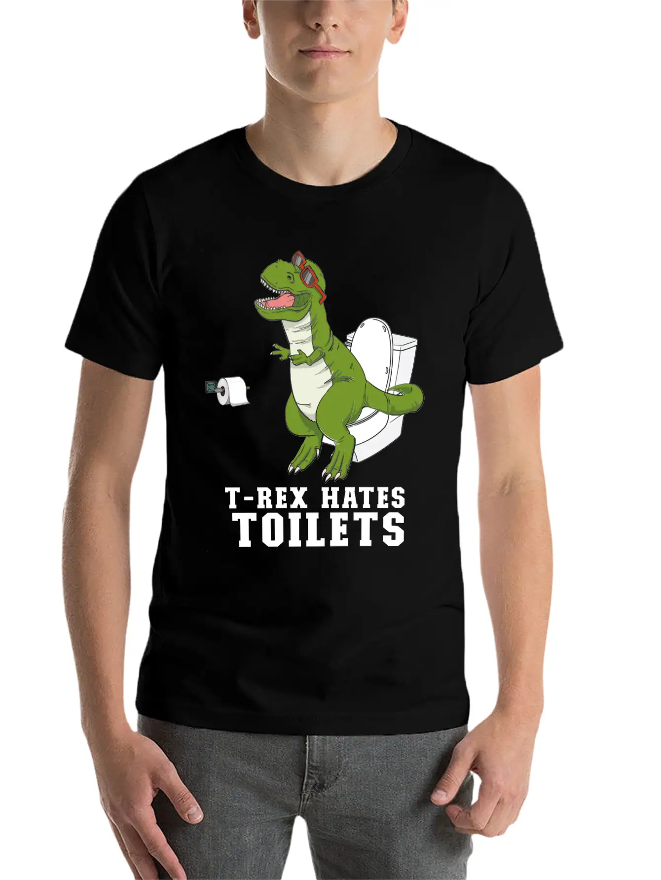 T Rex Hates Toilets - Crap Toilet Paper Bathroom Timeless Short Sleeve Tee – Comfy And Minimalist Design