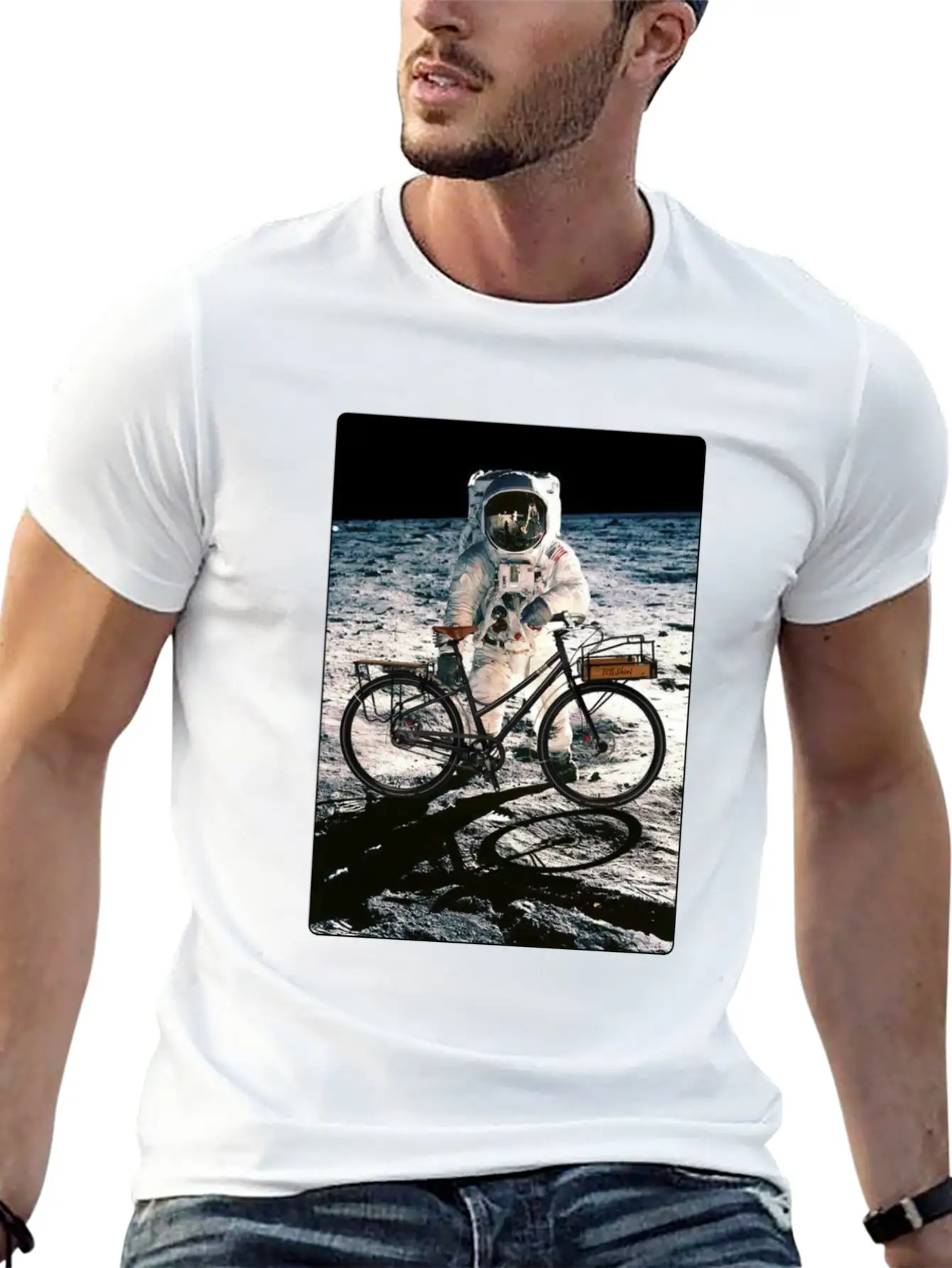 T-Shirt This Way It's Easy, Ride Bike On The Moon Stylish Everyday T-Shirt – Unisex Basic Cotton Tee