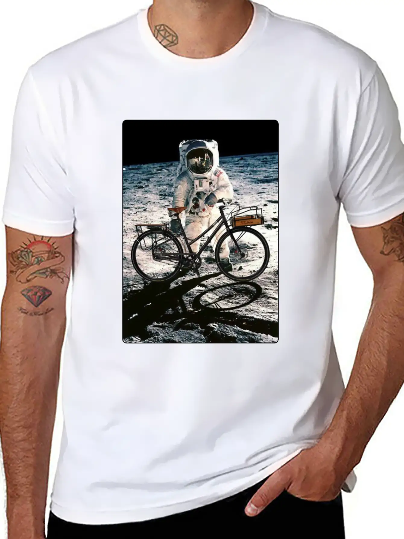 T-Shirt This Way It's Easy, Ride Bike On The Moon Stylish Everyday T-Shirt – Unisex Basic Cotton Tee