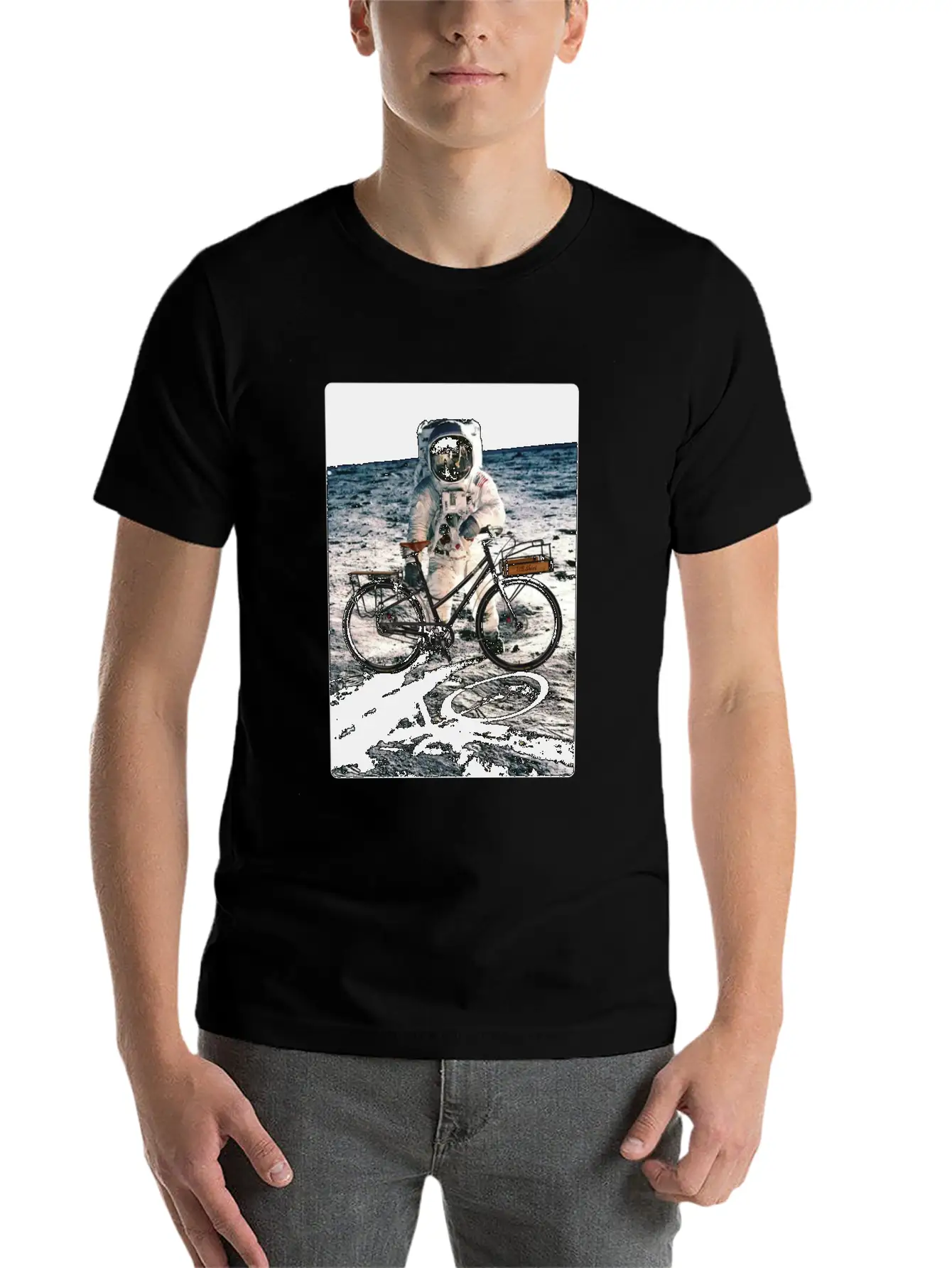T-Shirt This Way It's Easy, Ride Bike On The Moon Stylish Everyday T-Shirt – Unisex Basic Cotton Tee