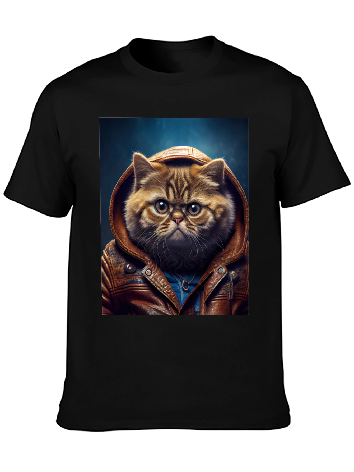 Cat in Leather Jacket Graphic T-Shirt
