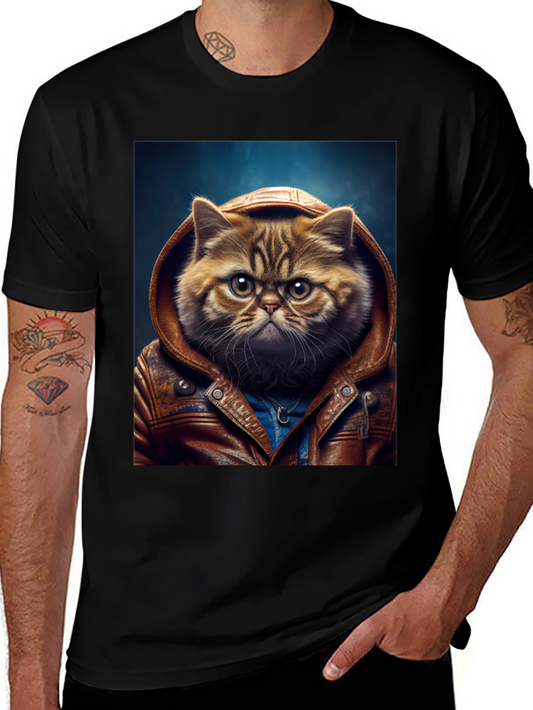 Cat in Leather Jacket Graphic T-Shirt