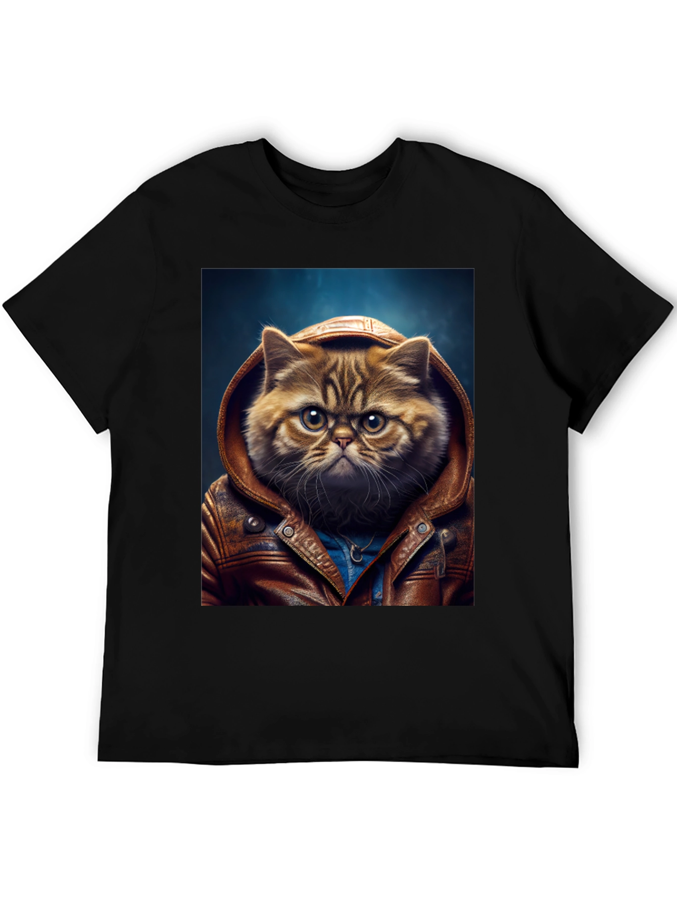 Cat in Leather Jacket Graphic T-Shirt