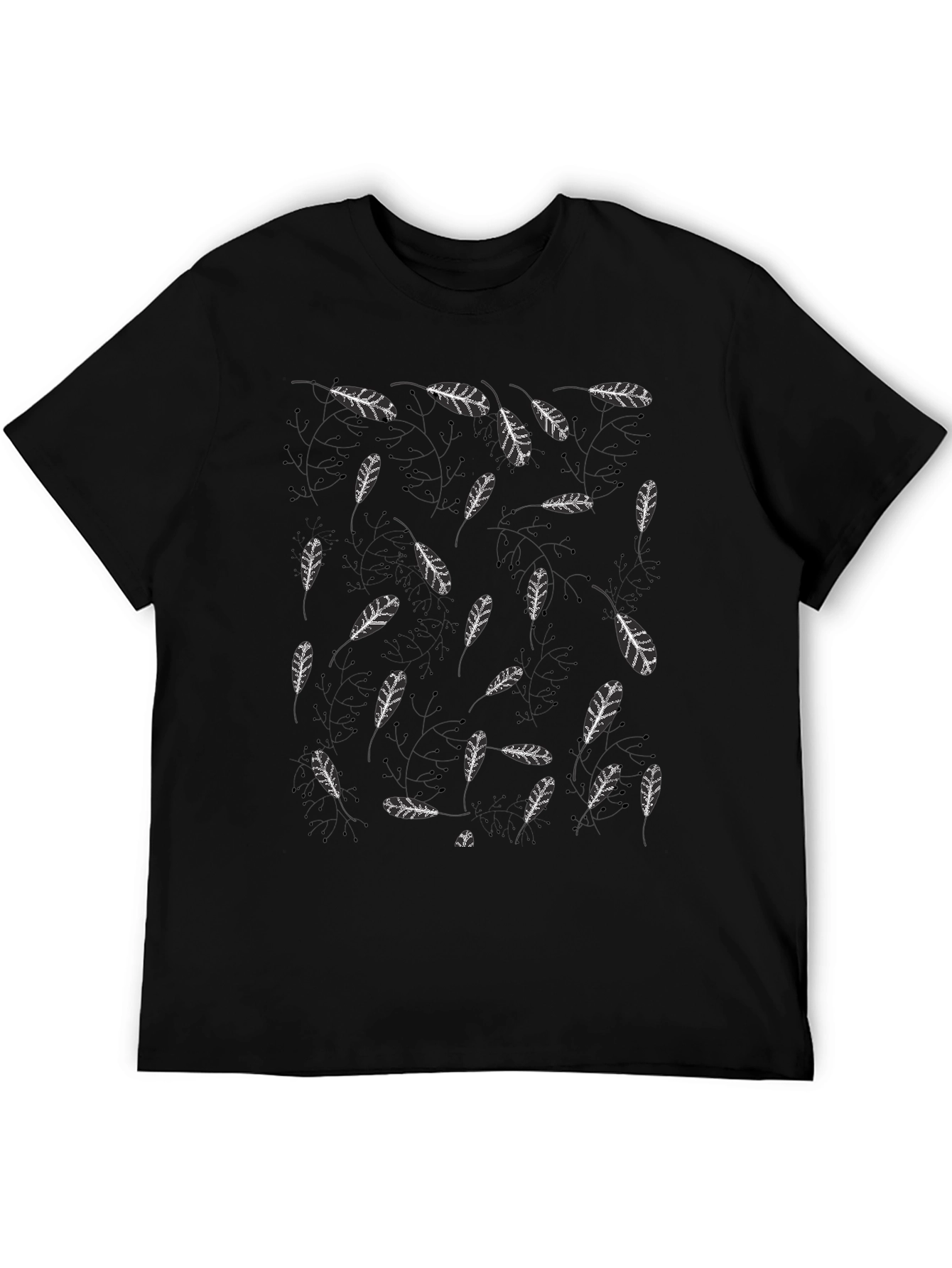 Black Leaf Print T-Shirt