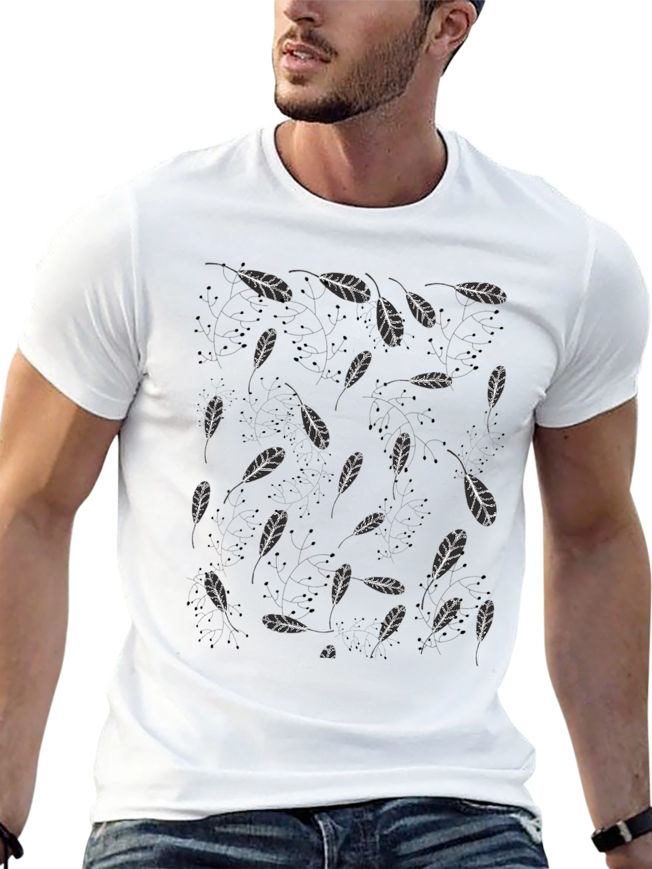 Black Leaf Print T-Shirt