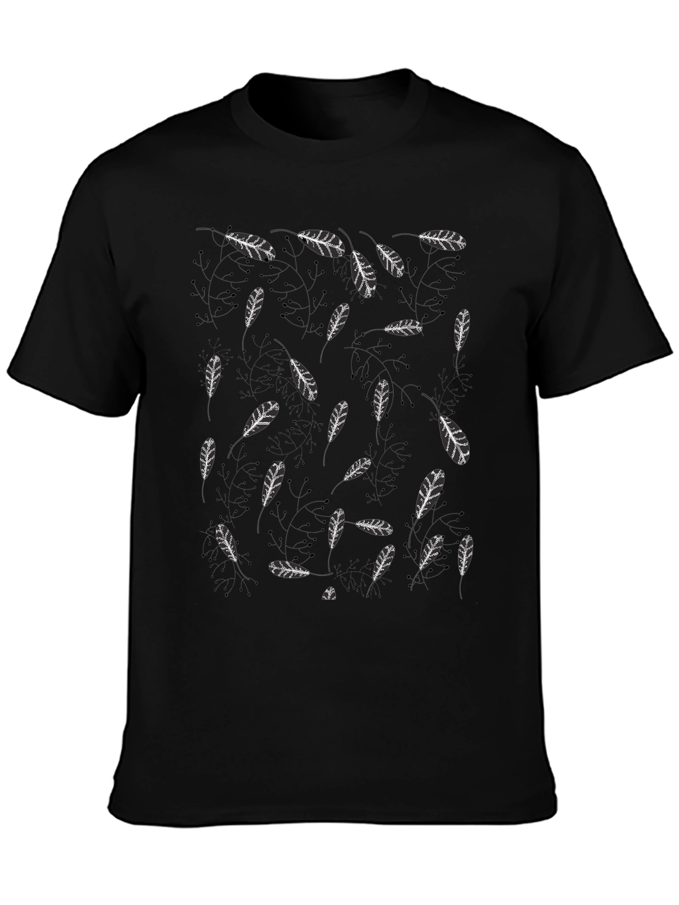 Black Leaf Print T-Shirt