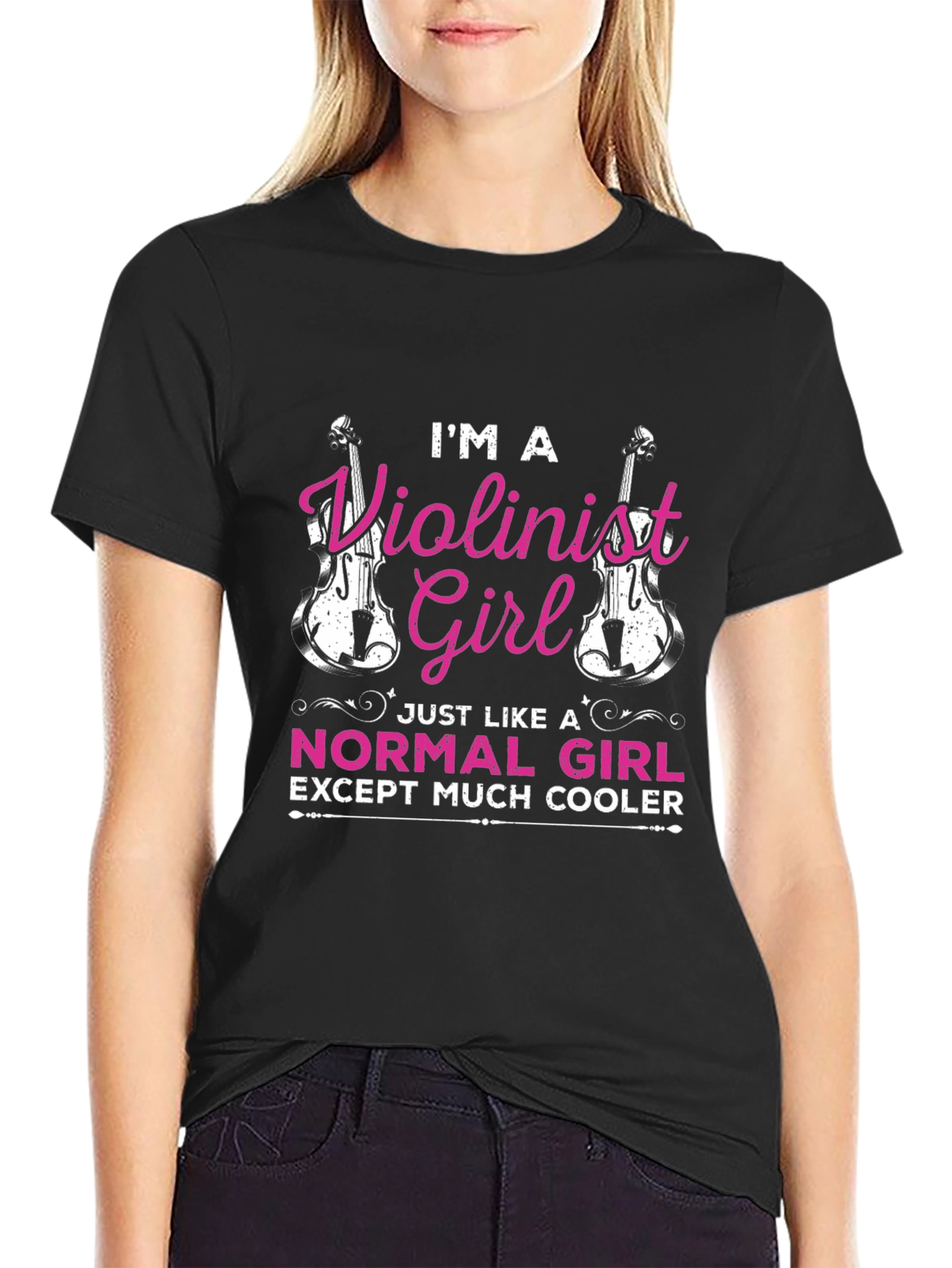 Violinist Girl Cool Black T-Shirt