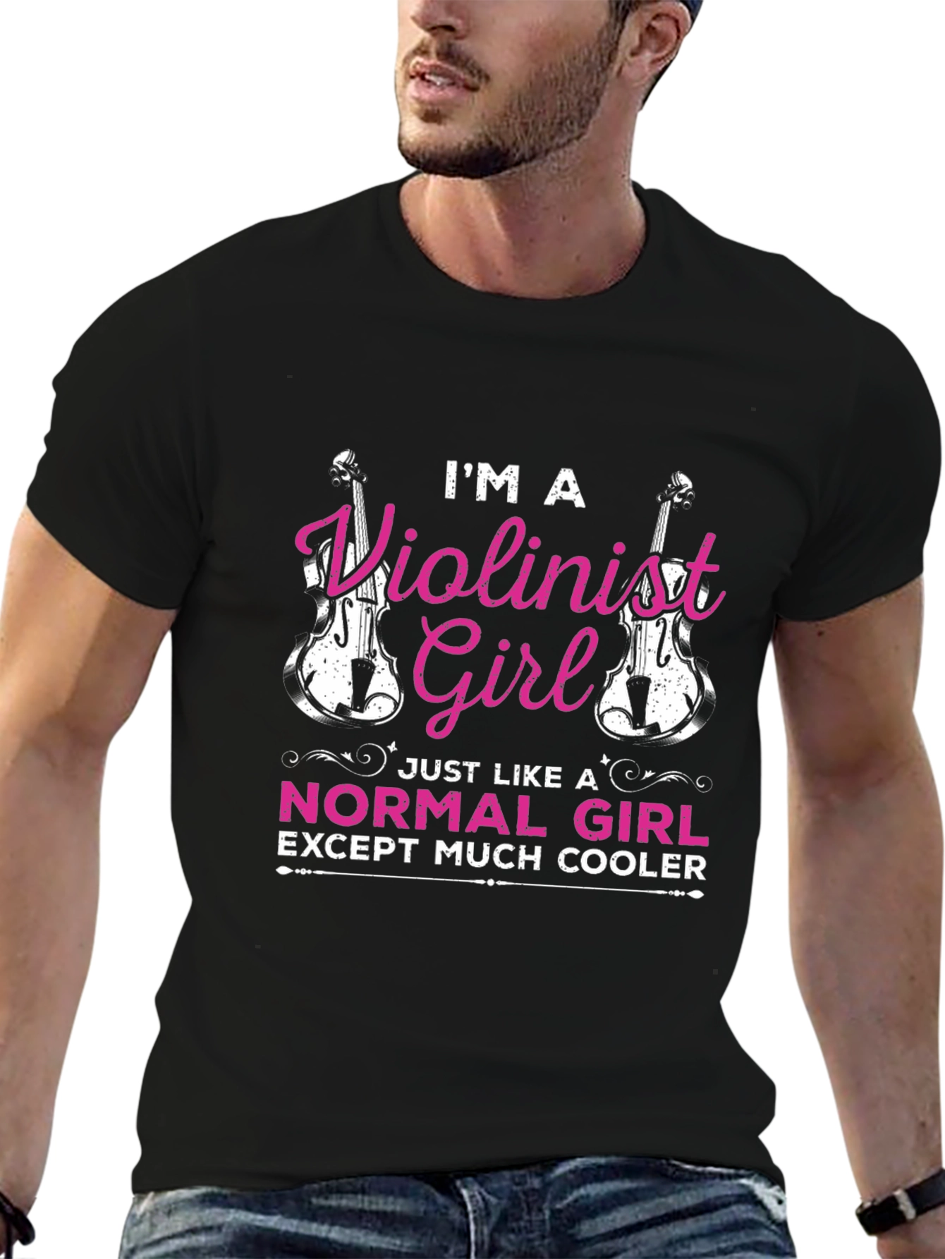 Violinist Girl Cool Black T-Shirt