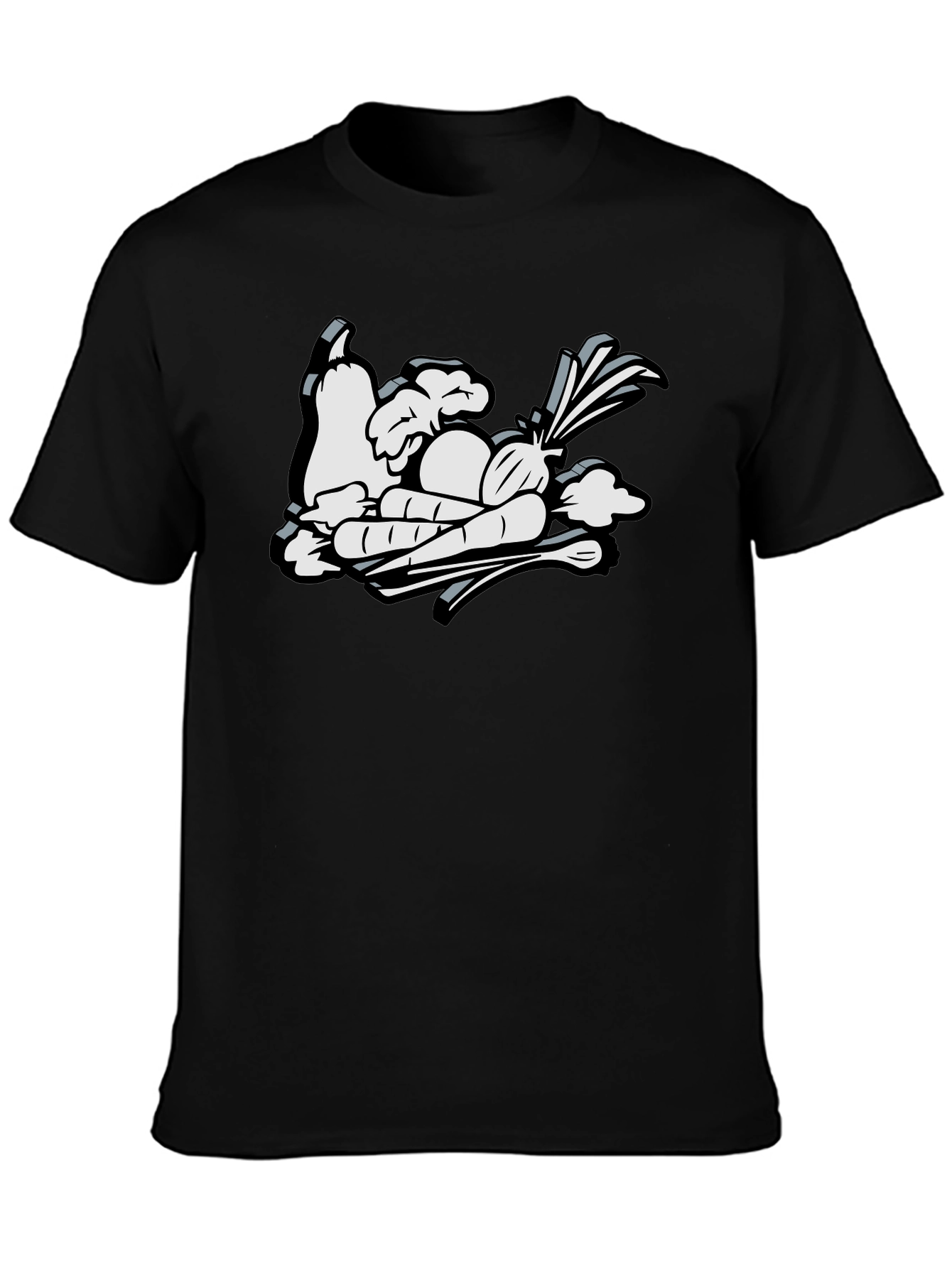 Cartoon Vegetable Graphic Black Tee