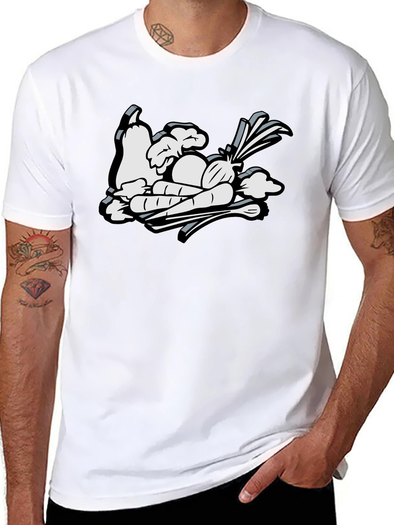 Cartoon Vegetable Graphic Black Tee