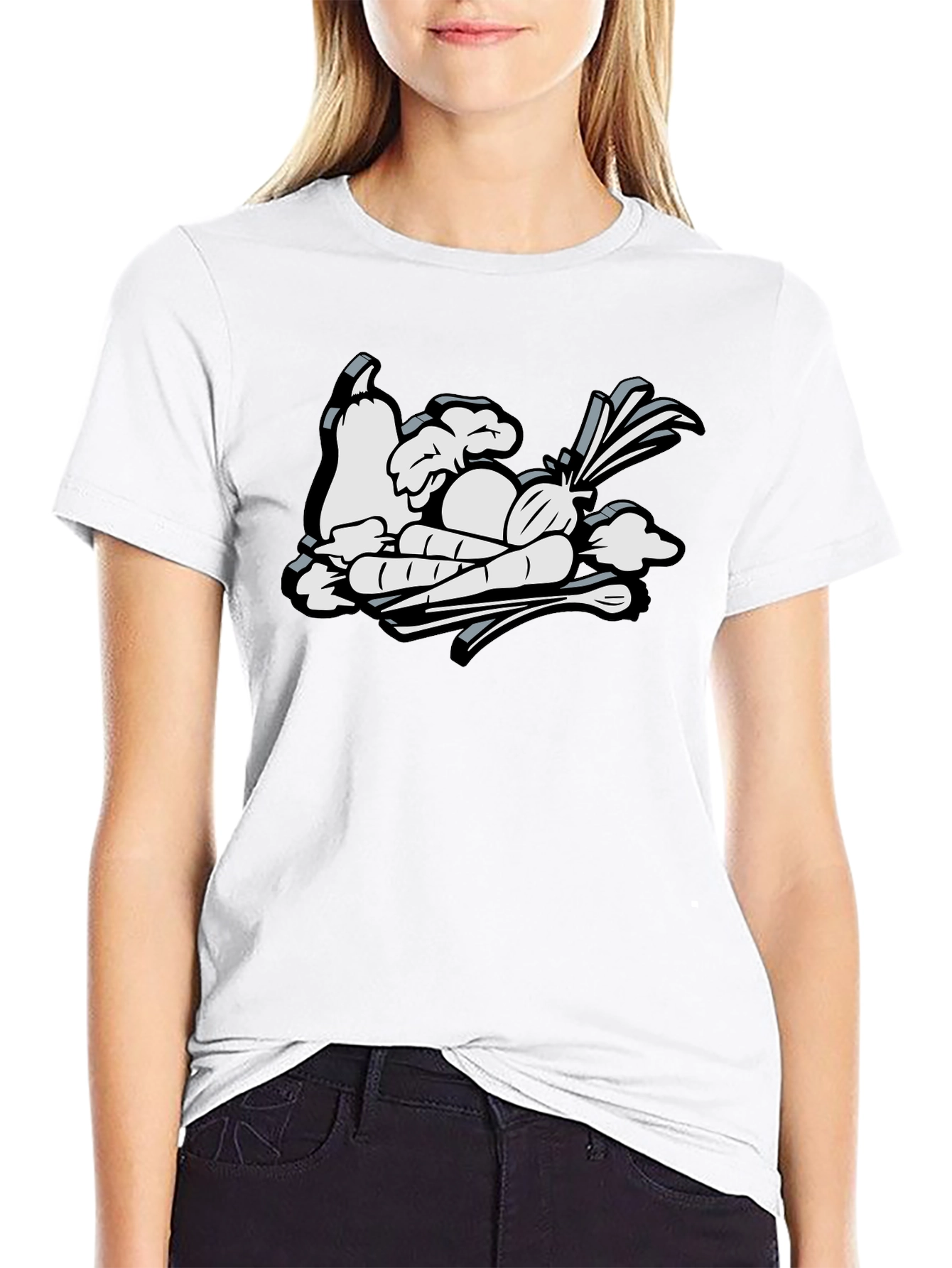 Cartoon Vegetable Graphic Black Tee