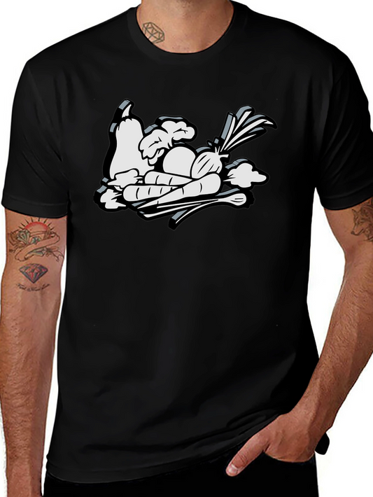 Cartoon Vegetable Graphic Black Tee
