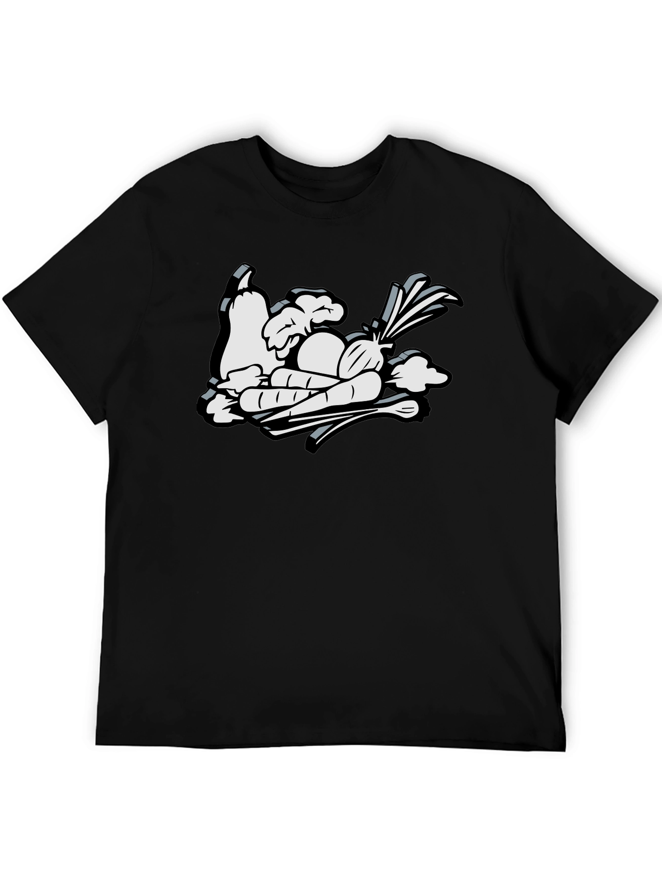 Cartoon Vegetable Graphic Black Tee