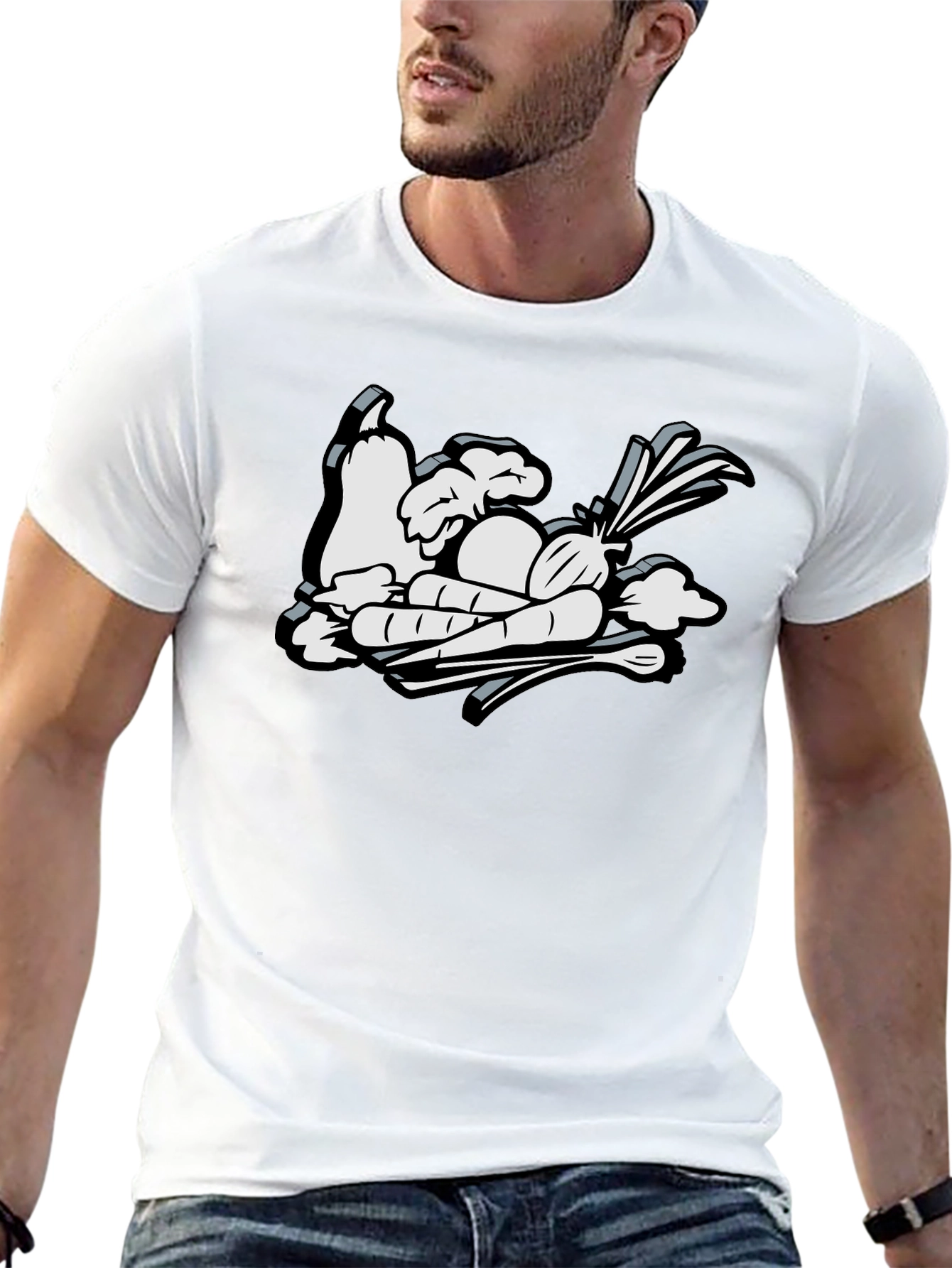 Cartoon Vegetable Graphic Black Tee