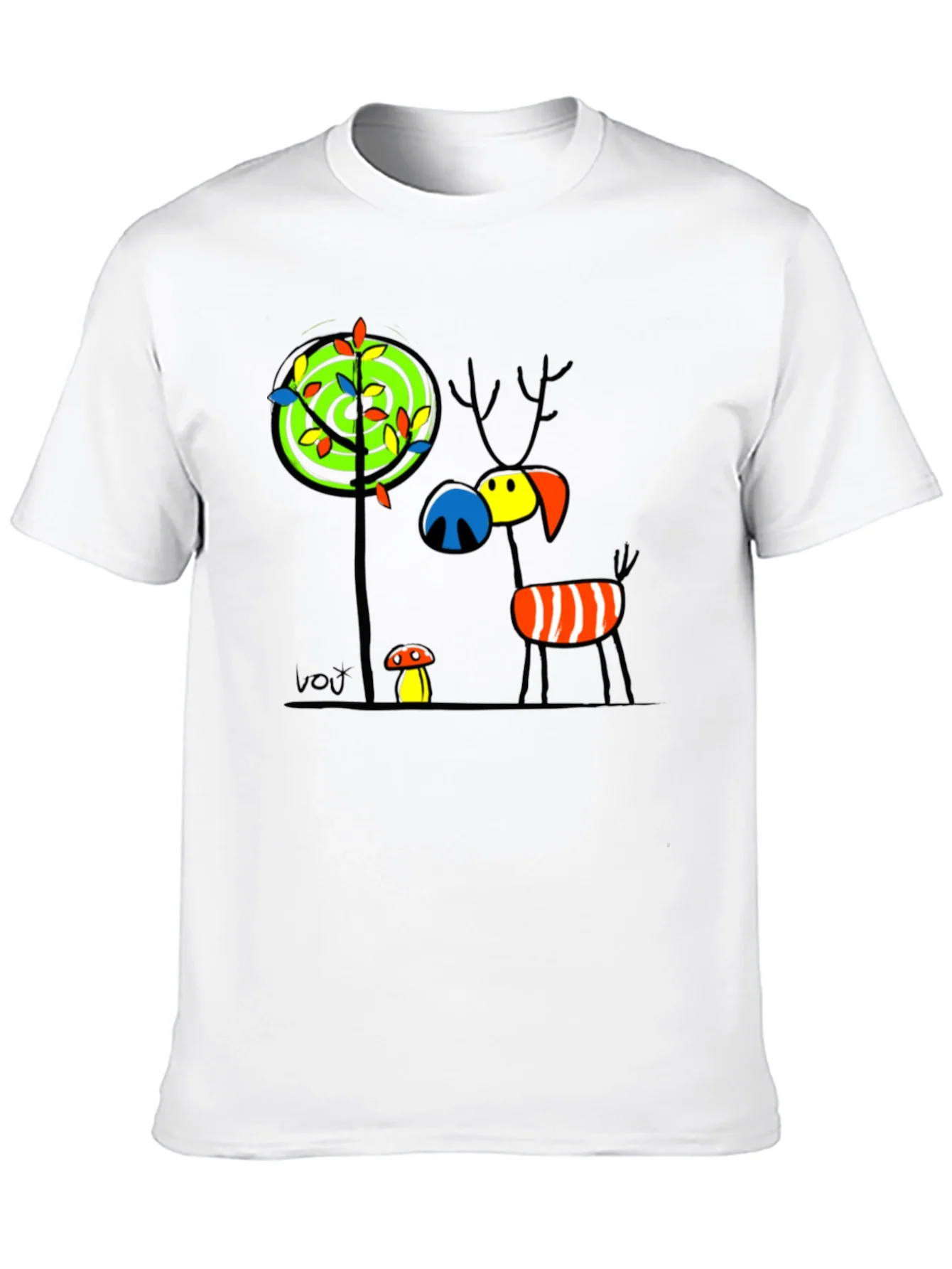 Whimsical Deer Graphic Tee - Unique Art T-Shirt