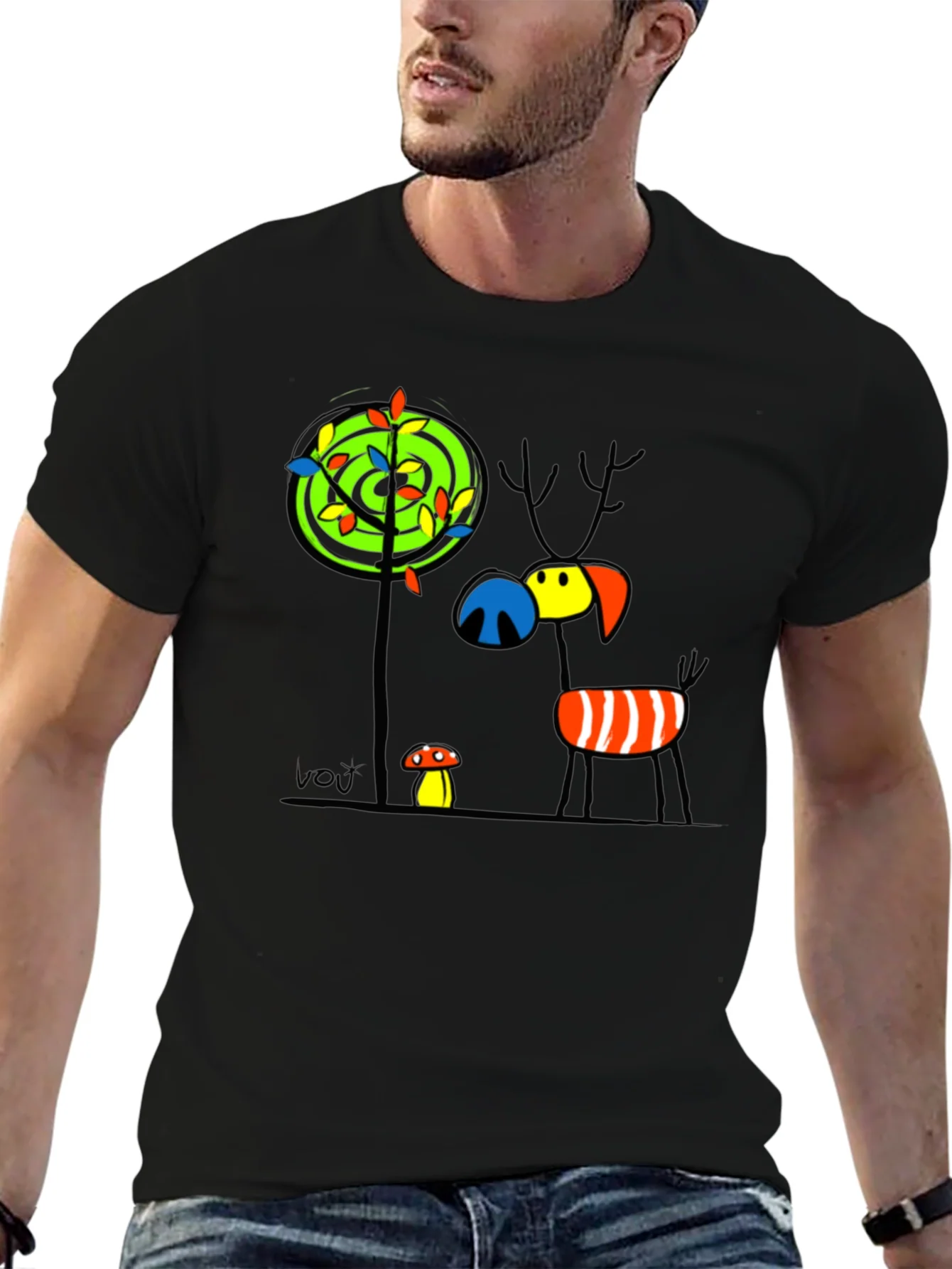 Whimsical Deer Graphic Tee - Unique Art T-Shirt