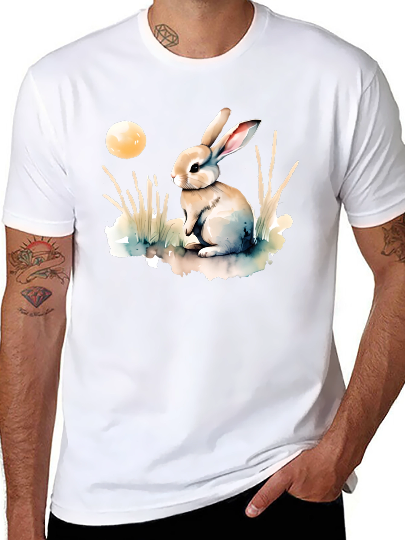 Watercolor Rabbit Moon T-Shirt