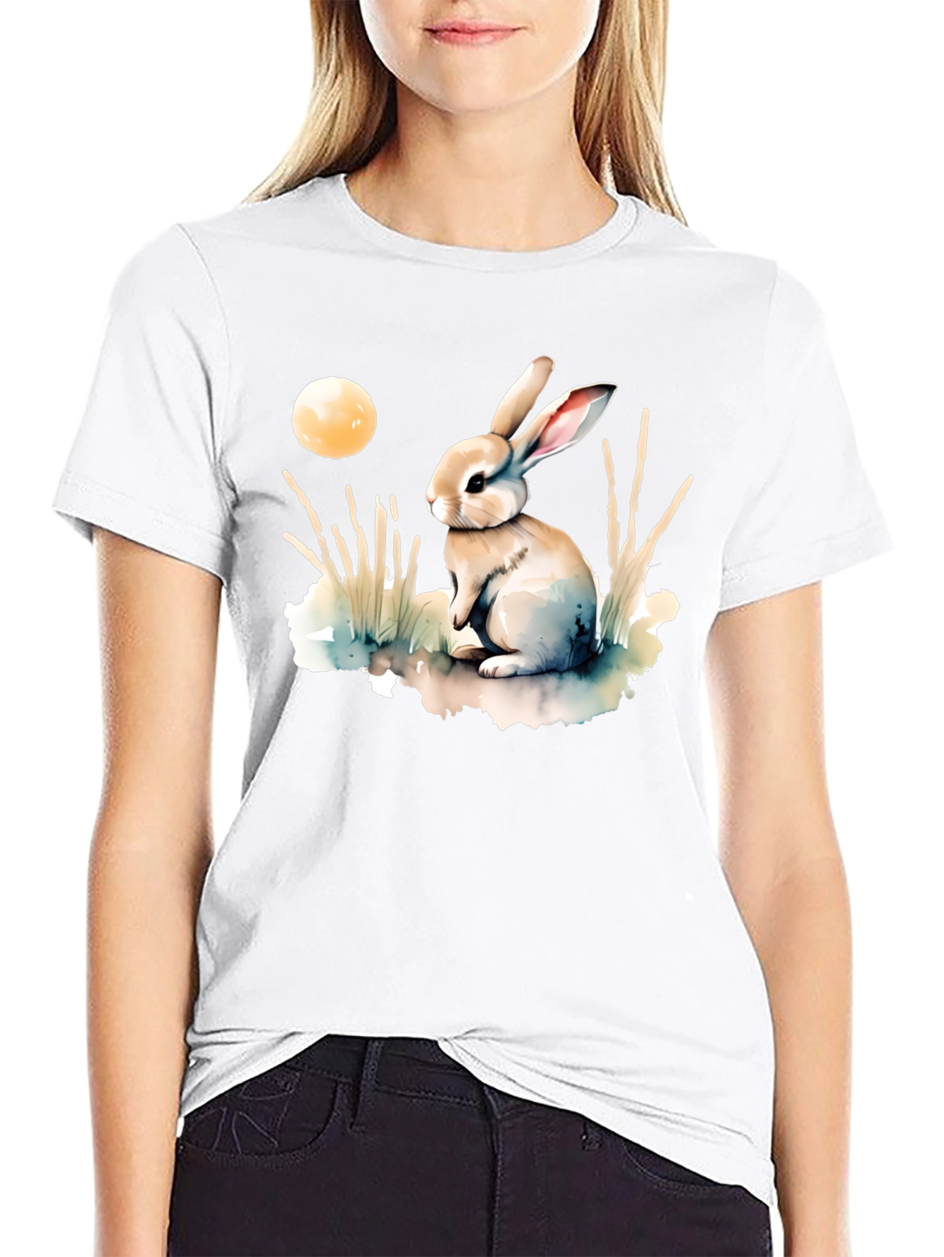 Watercolor Rabbit Moon T-Shirt