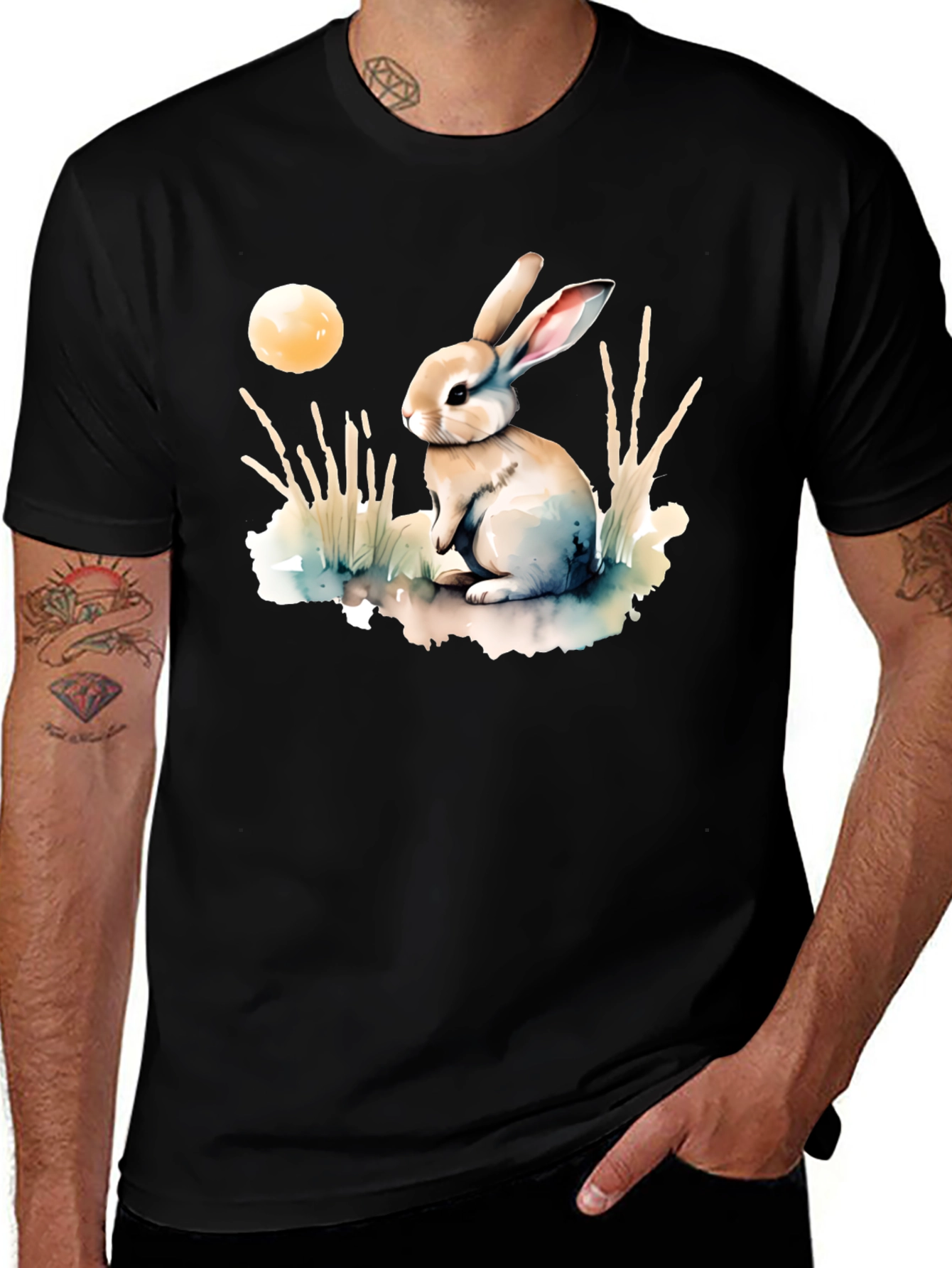 Watercolor Rabbit Moon T-Shirt