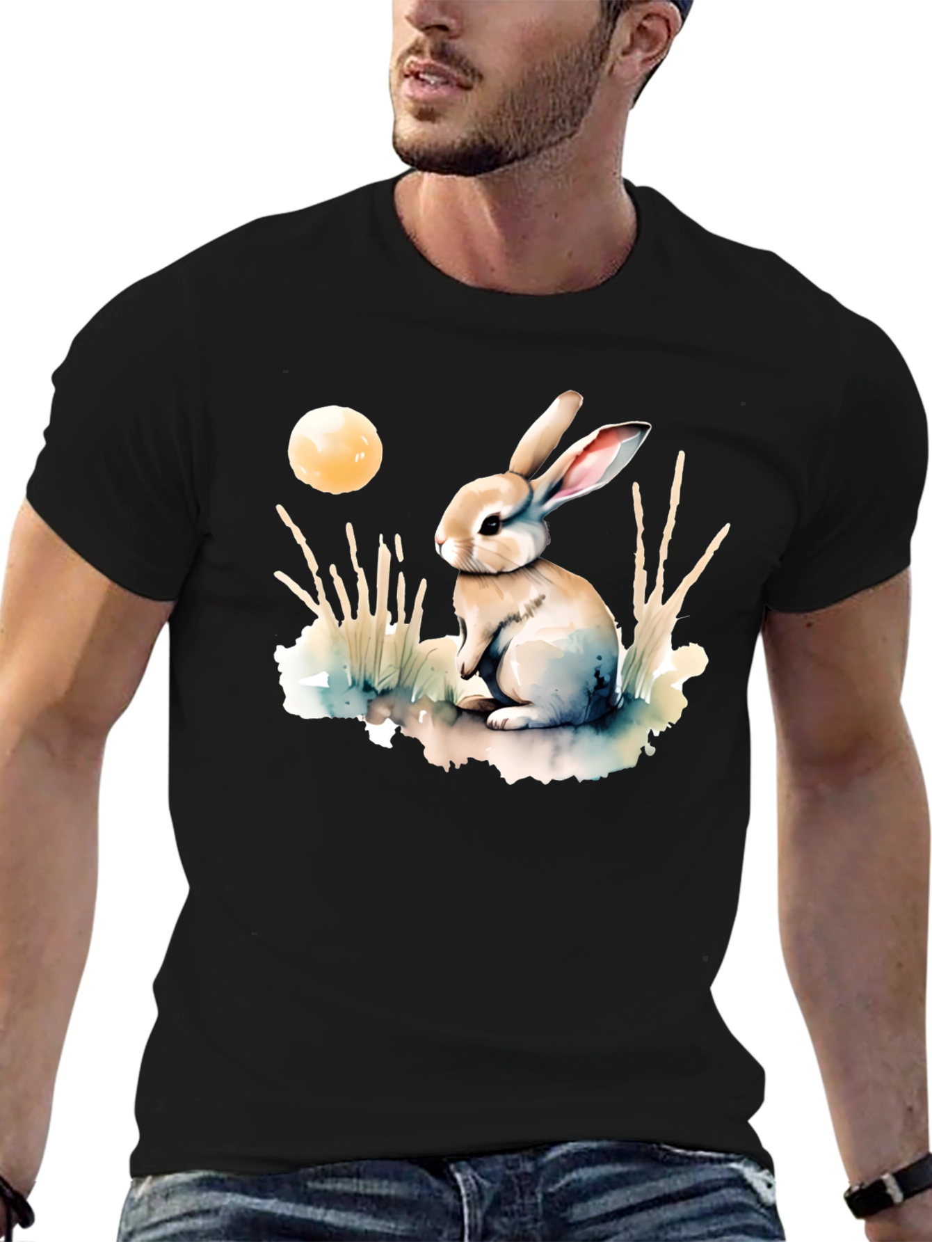 Watercolor Rabbit Moon T-Shirt