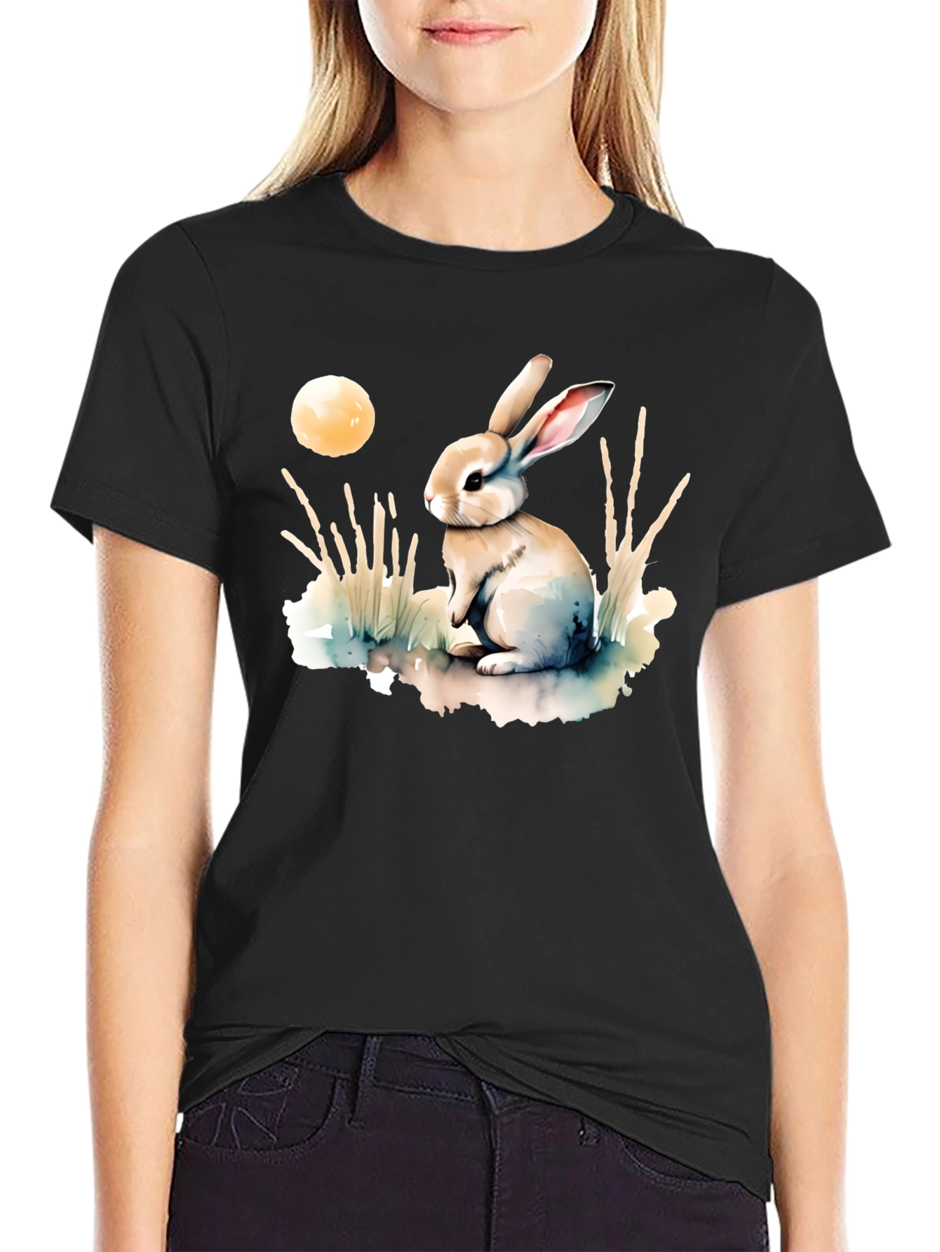 Watercolor Rabbit Moon T-Shirt