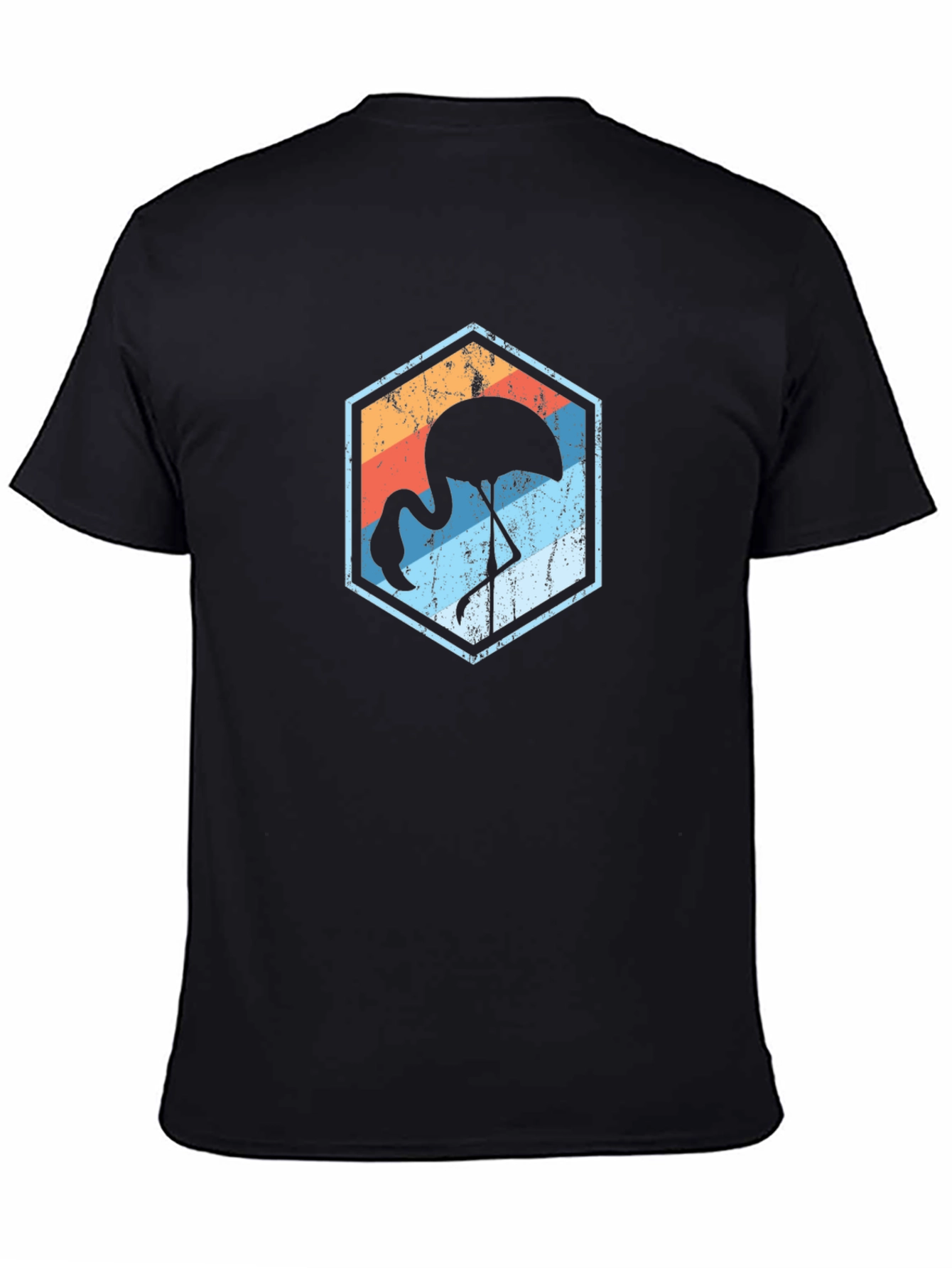 Retro Flamingo Graphic Tee - Black Cotton Blend T-Shirt
