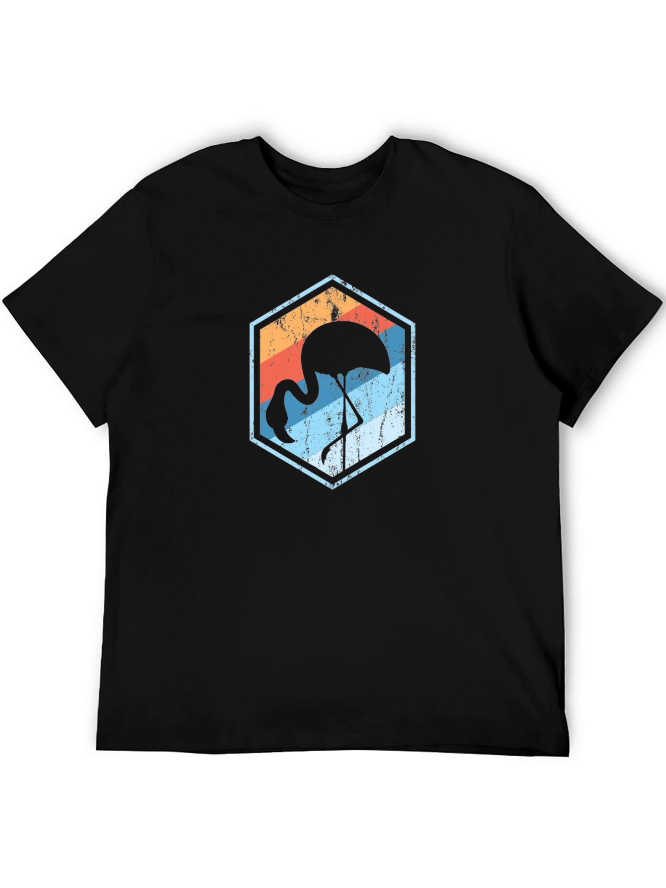 Retro Flamingo Graphic Tee - Black Cotton Blend T-Shirt