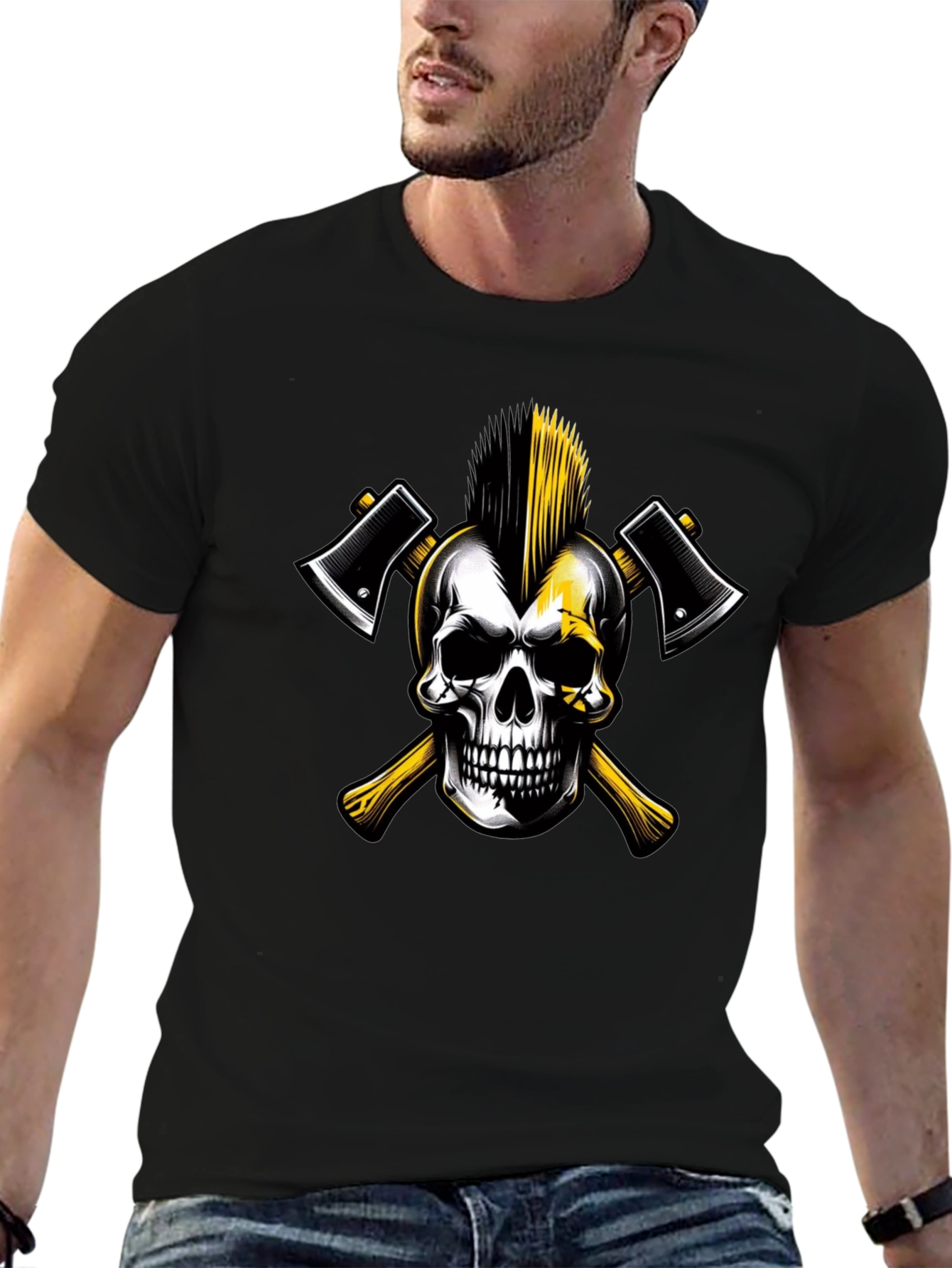 Skull & Axes Graphic Tee - Edgy Black T-Shirt