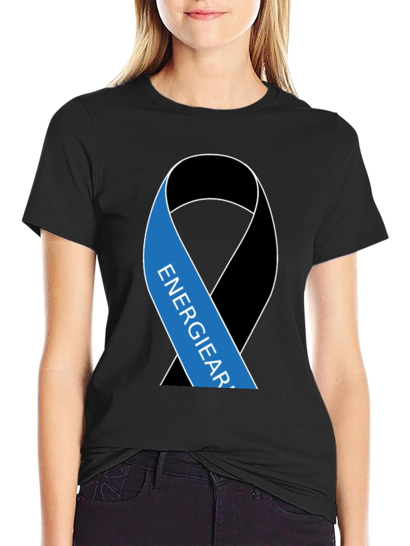 Black T-Shirt with Energy Ribbon Design