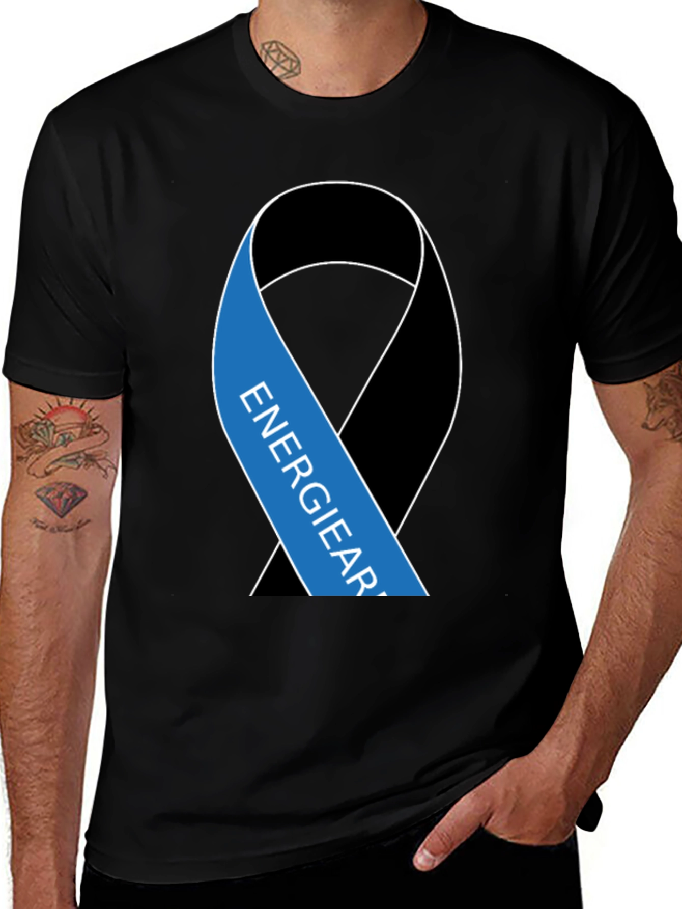 Black T-Shirt with Energy Ribbon Design