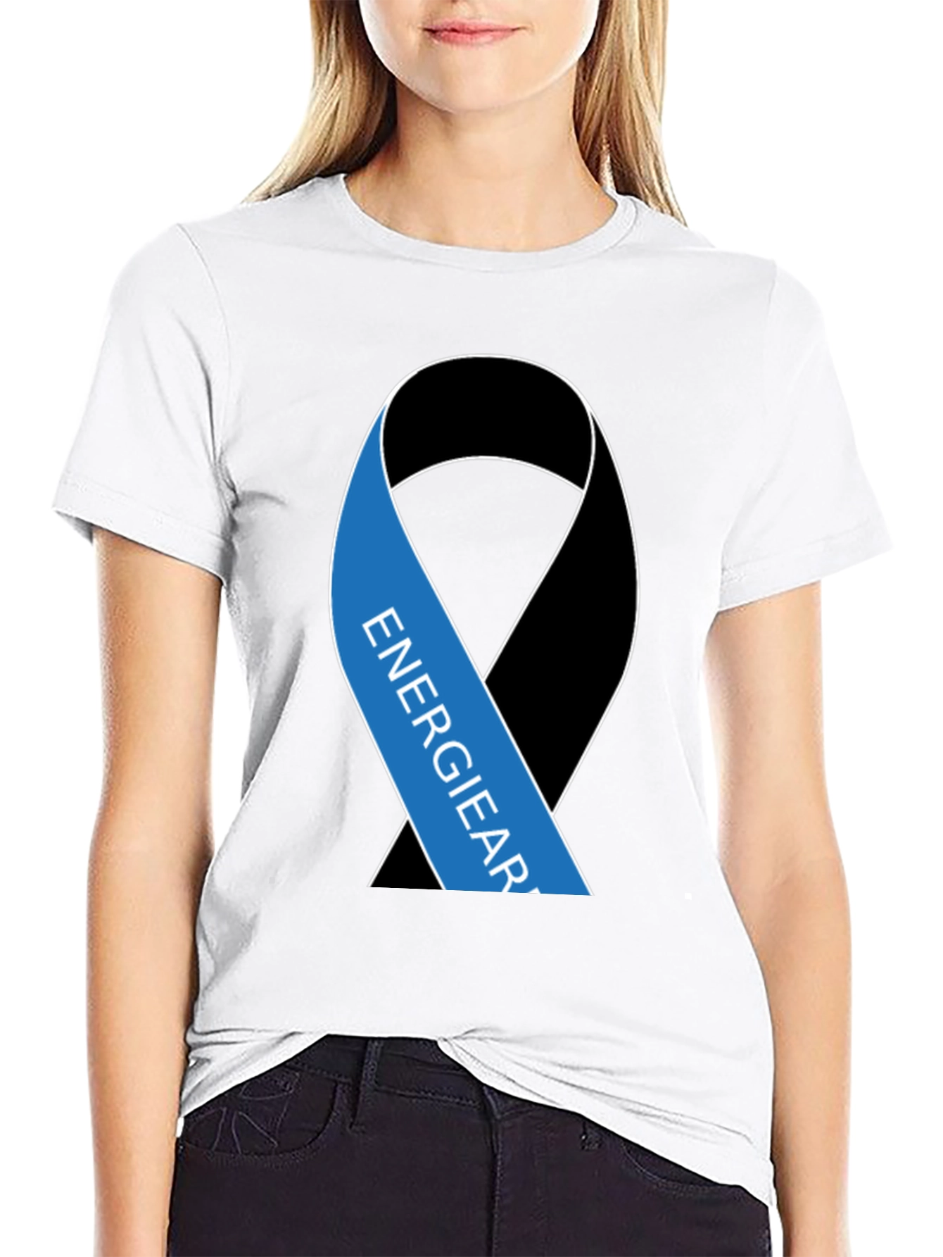 Black T-Shirt with Energy Ribbon Design