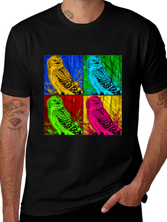Pop Art Owl Graphic Tee - Bold Colorful Design