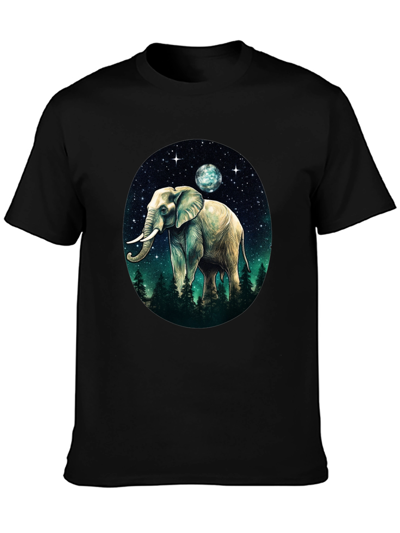 Elephant Moon Graphic Tee - Black Cotton Comfort