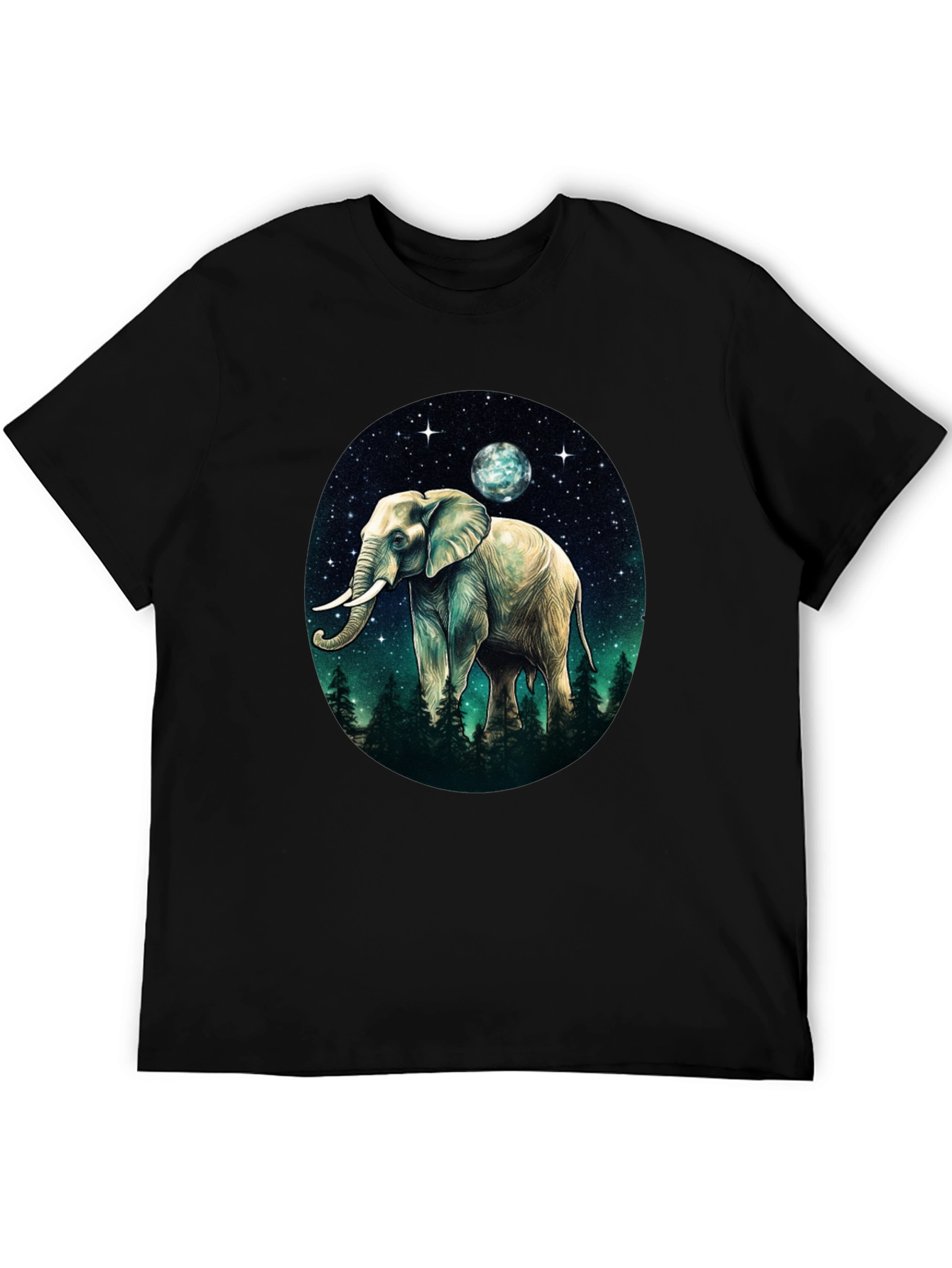 Elephant Moon Graphic Tee - Black Cotton Comfort