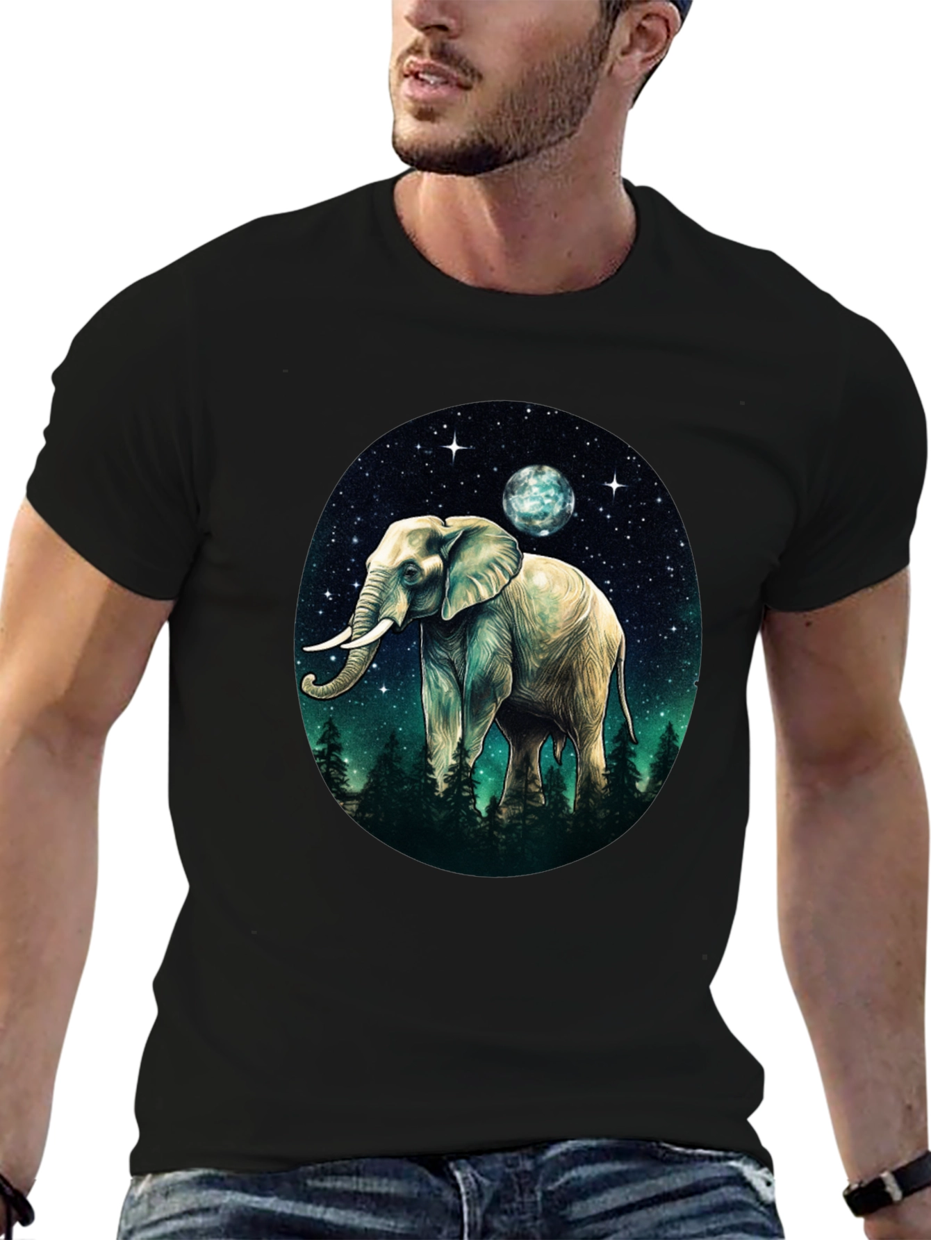 Elephant Moon Graphic Tee - Black Cotton Comfort