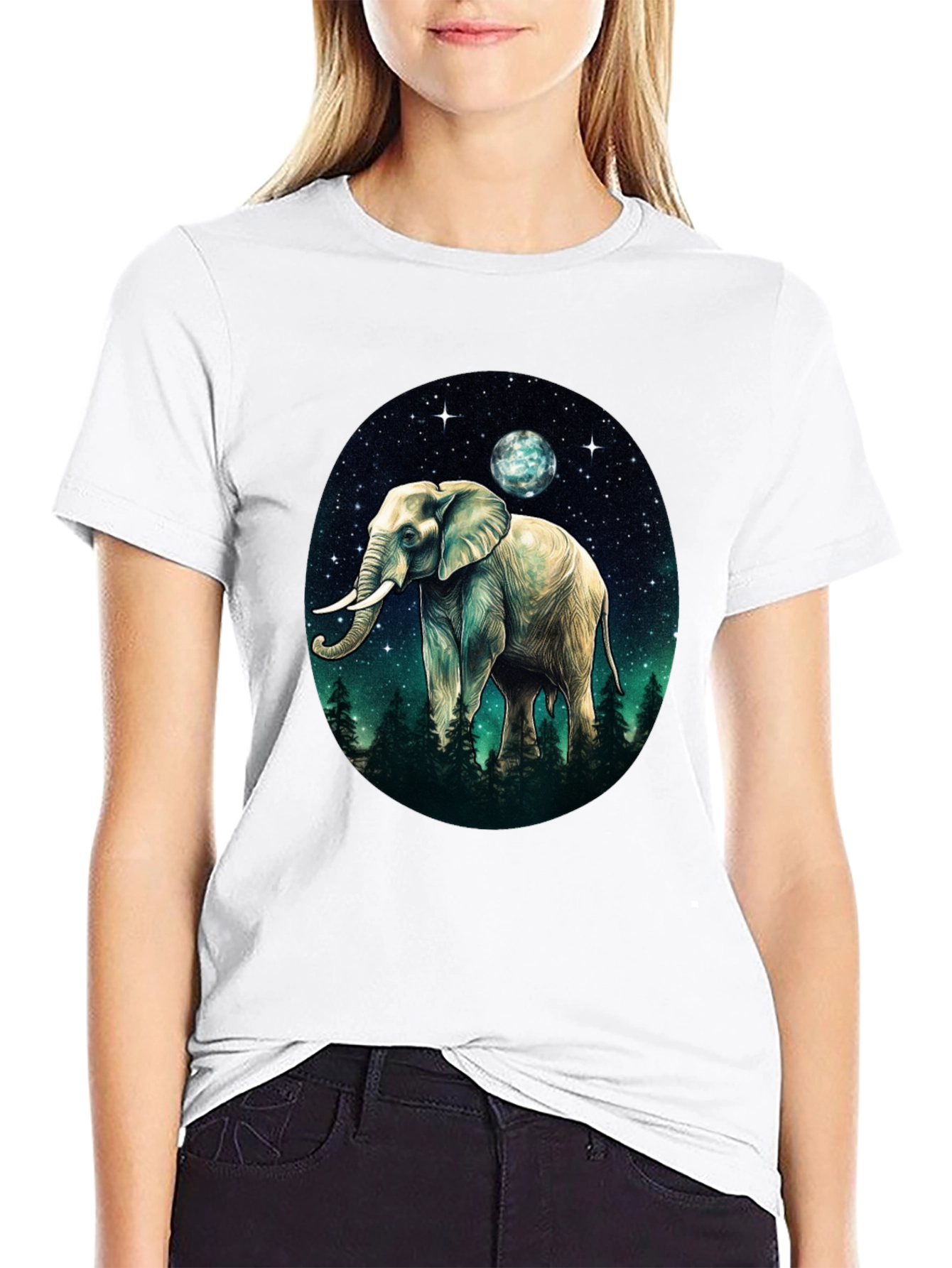 Elephant Moon Graphic Tee - Black Cotton Comfort