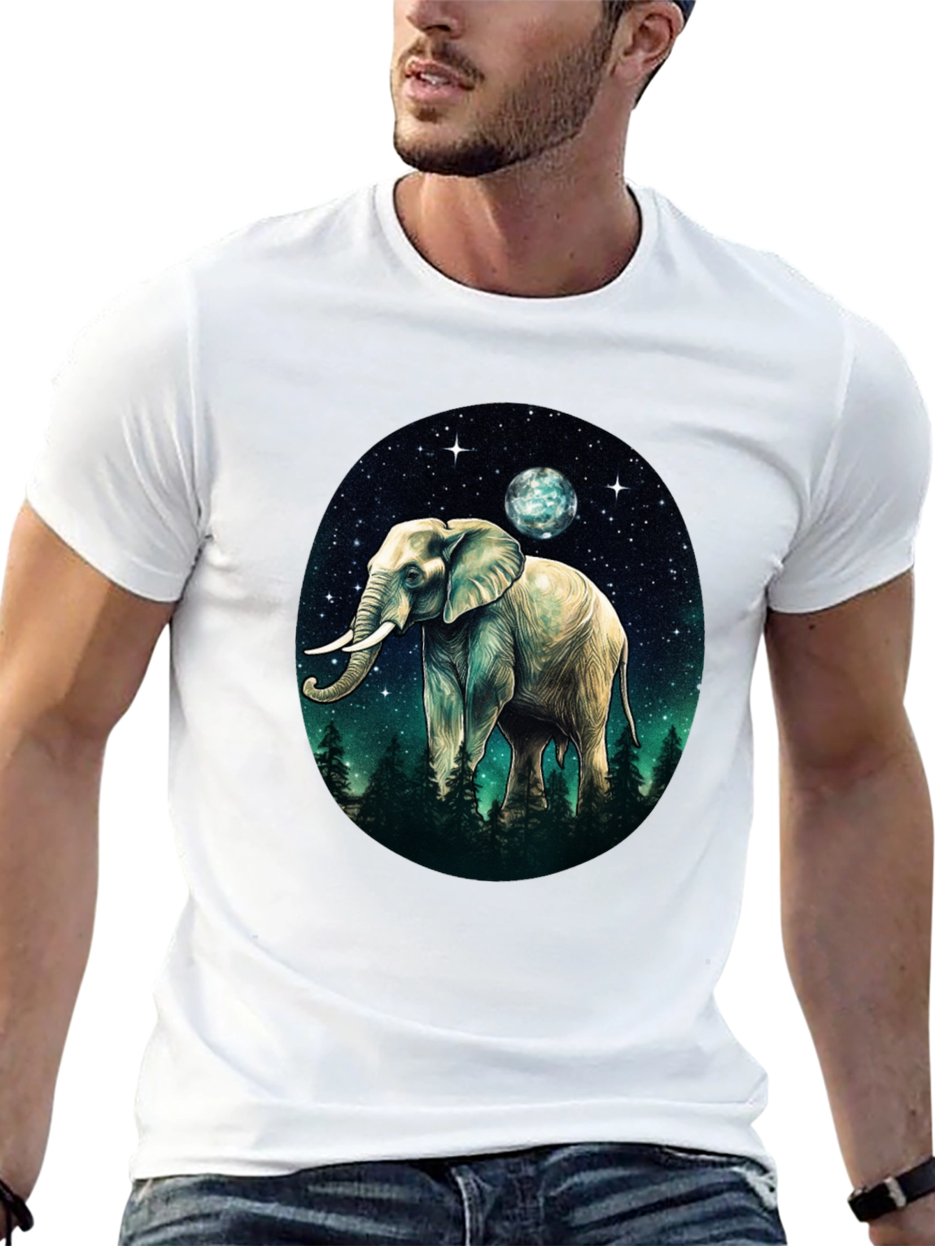 Elephant Moon Graphic Tee - Black Cotton Comfort