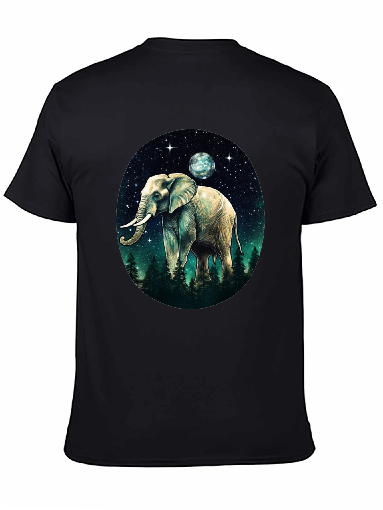 Elephant Moon Graphic Tee - Black Cotton Comfort
