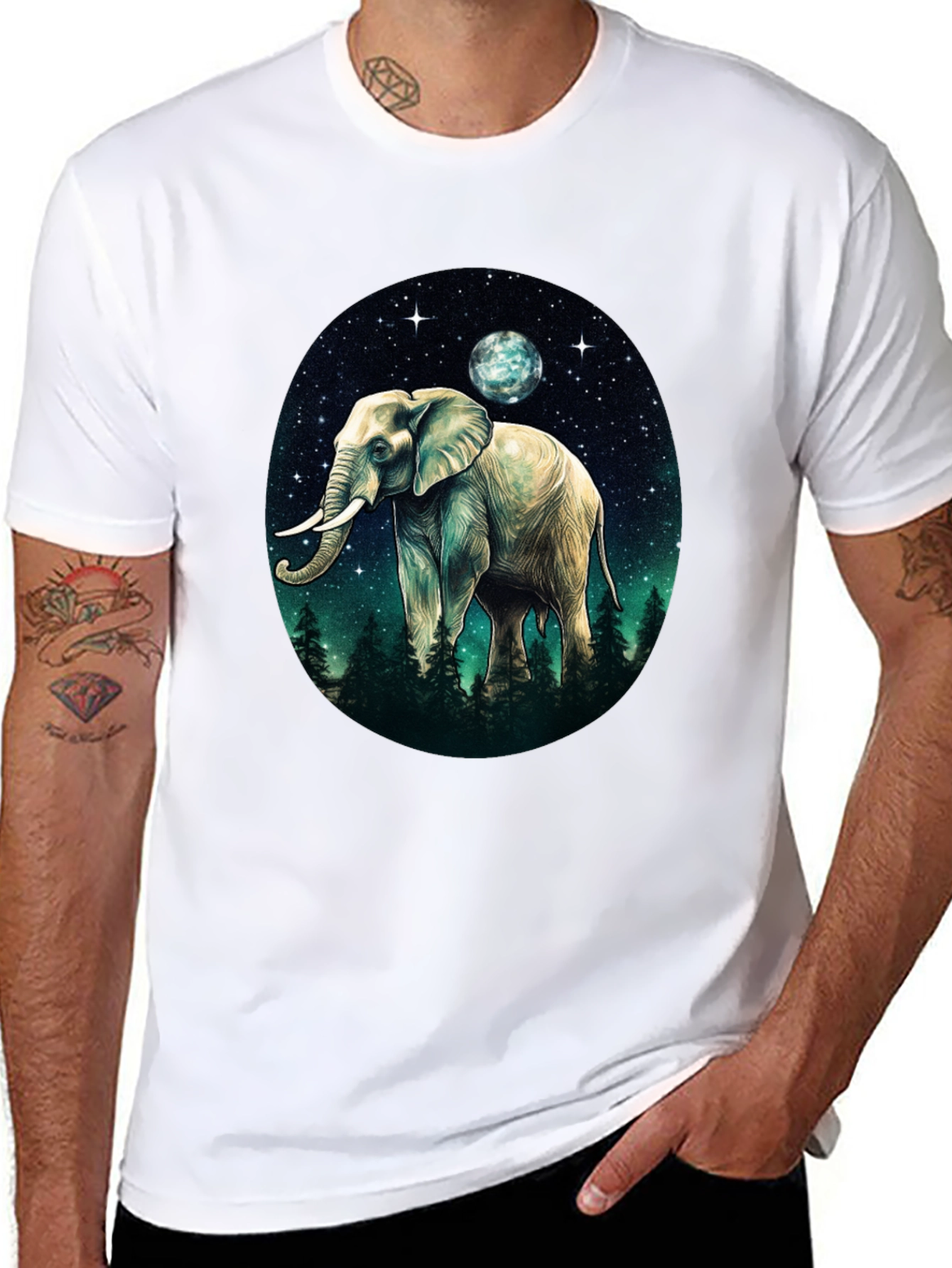 Elephant Moon Graphic Tee - Black Cotton Comfort
