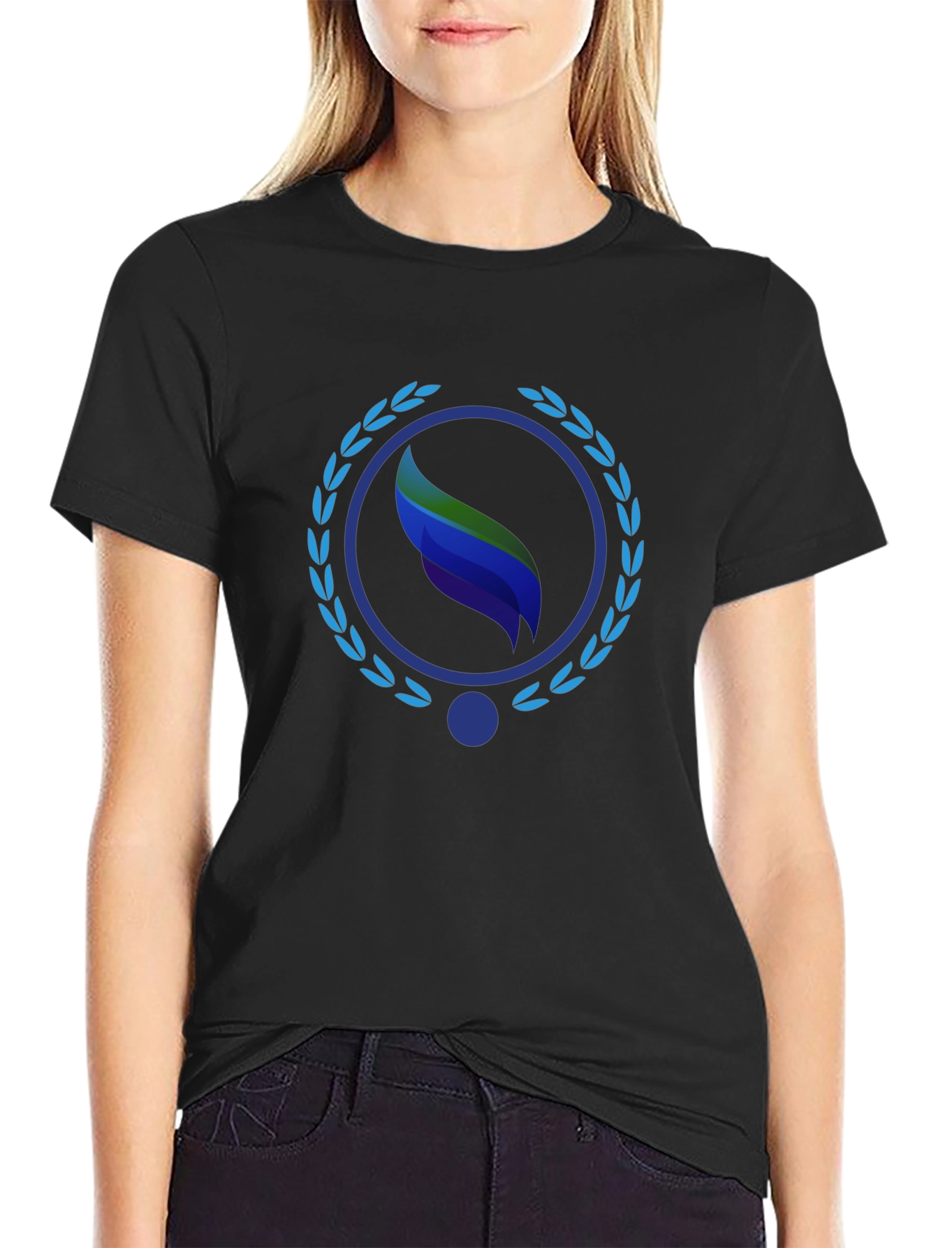 Stylish Black Tee with Leaf Emblem