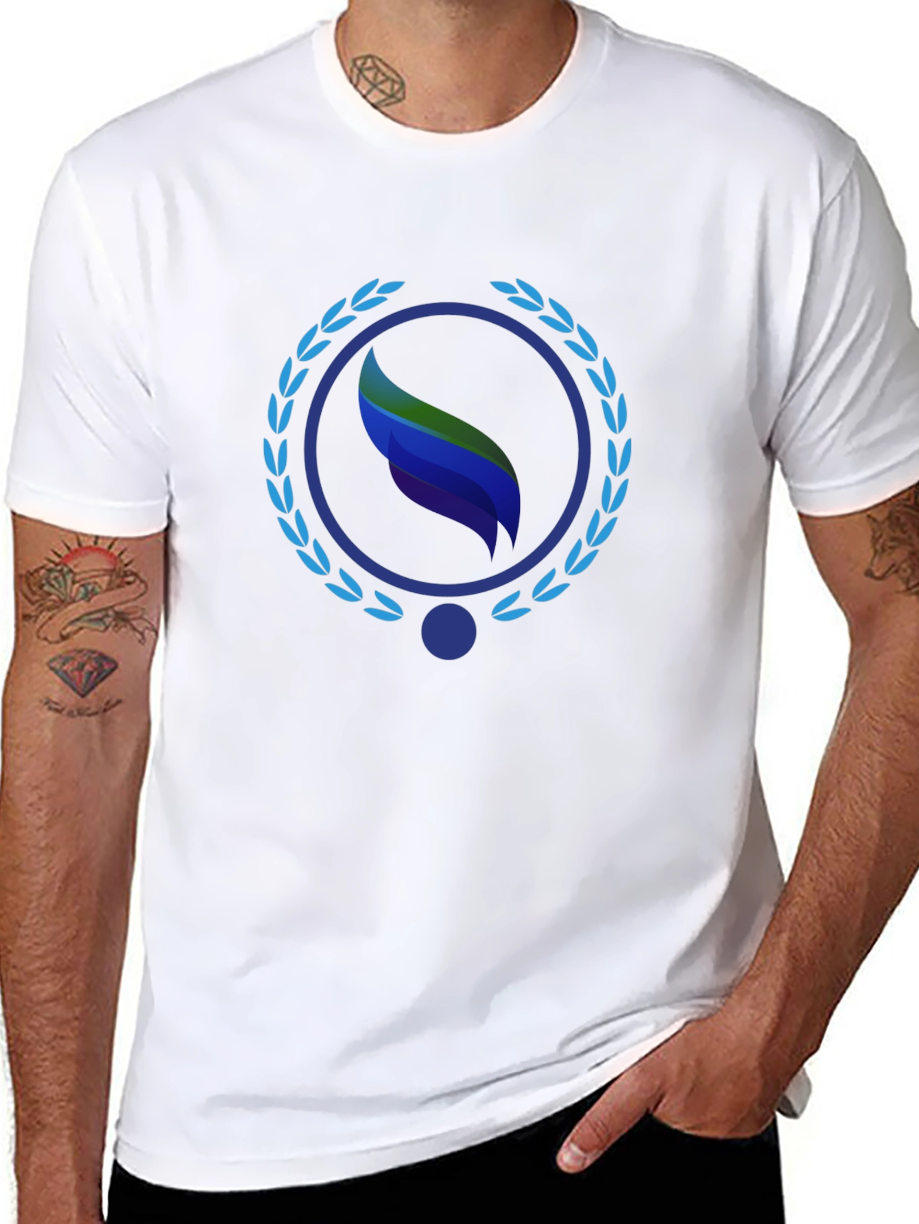 Stylish Black Tee with Leaf Emblem