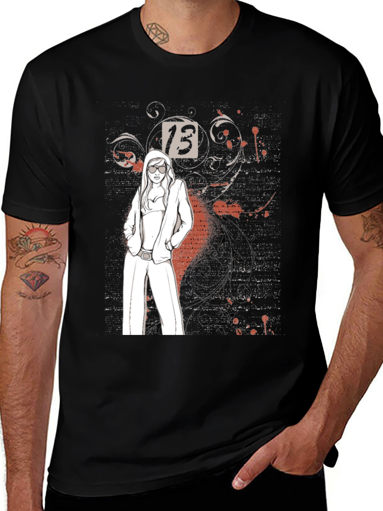 Lucky Number 13 Tee - Black Graphic T-Shirt